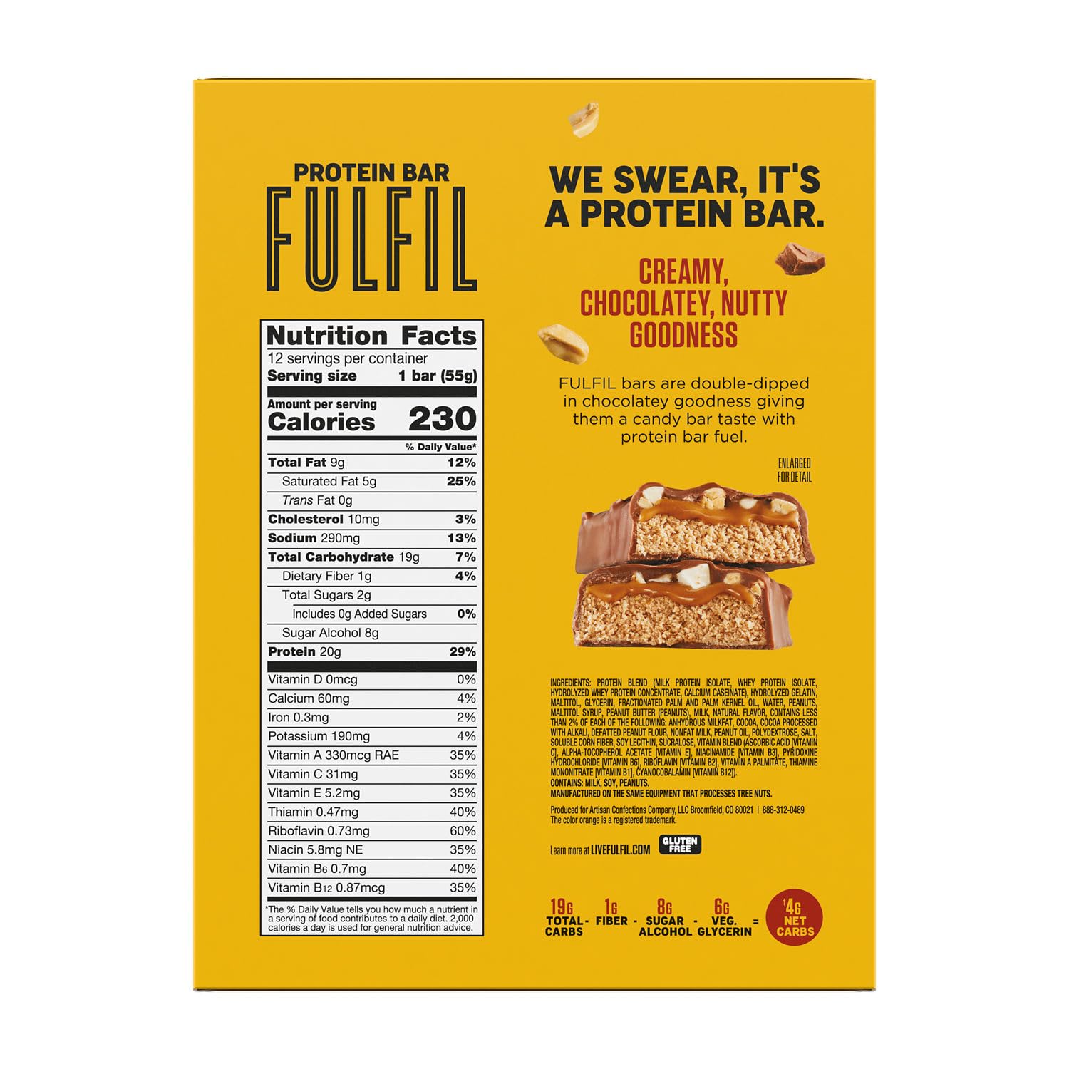 FULFIL Chocolate & Reese's Protein Bars - High Protein Snack (20g) with Chocolate Peanut Butter Flavor - 12 Pack for Gym, Workout & Healthy On-the-Go Nutrition
