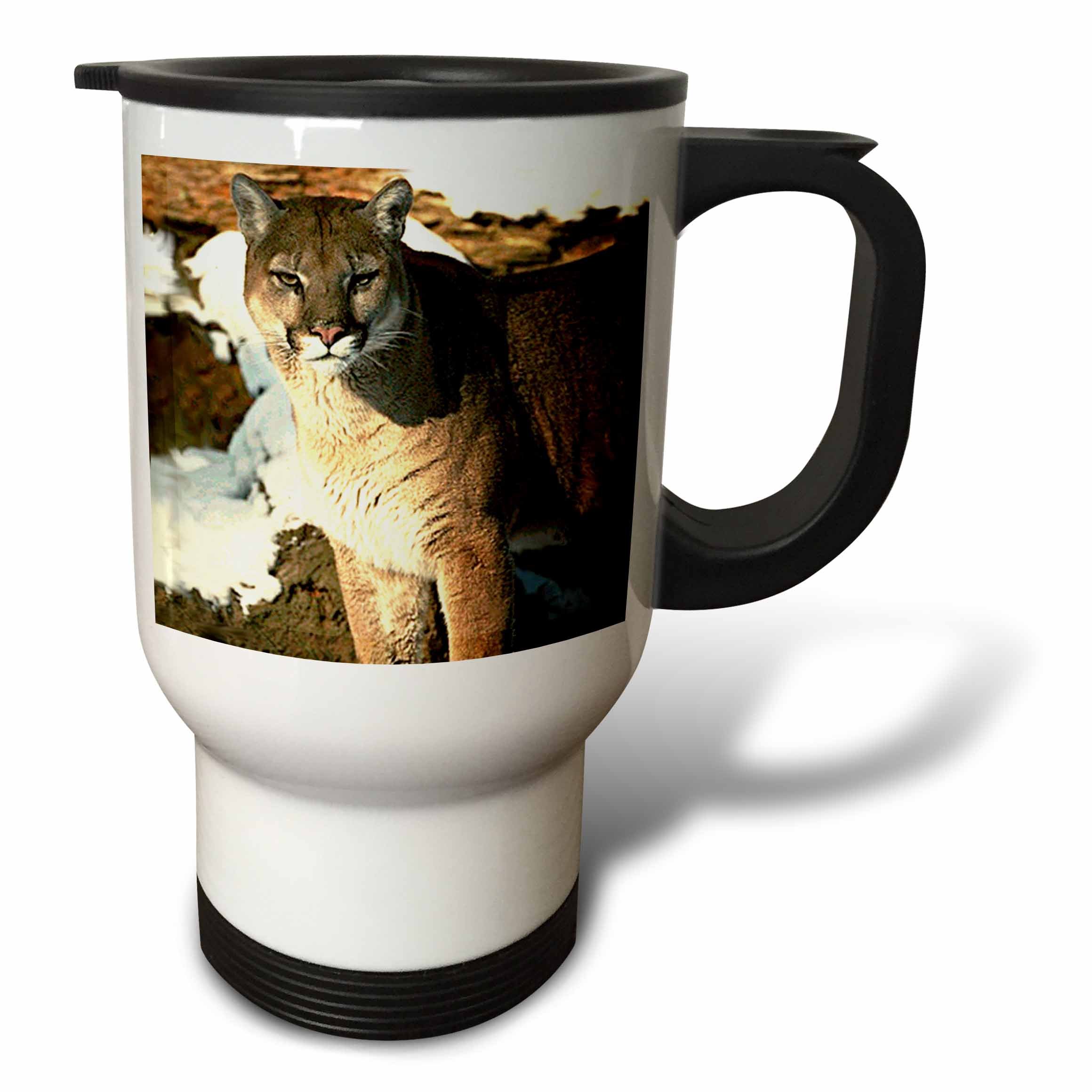 3dRose Cougar Travel Mug - 14oz Insulated Stainless Steel Coffee Cup with Lid - Perfect for Camping, Hiking & Outdoor Adventures