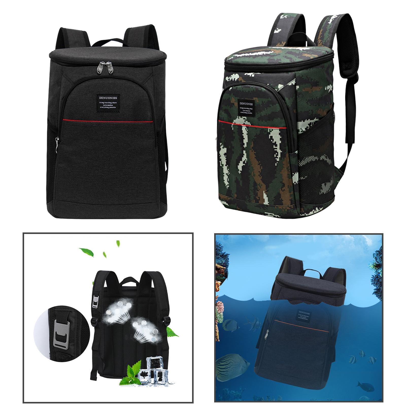 CALANDIS® Insulated Backpack Cooler with Adjustable Shoulder Straps - Thermal Lunch Bag for Picnic, Beach, Camping & Outdoor Activities - Black (1 Pack) | Perfect for Hiking, Tailgating & Travel