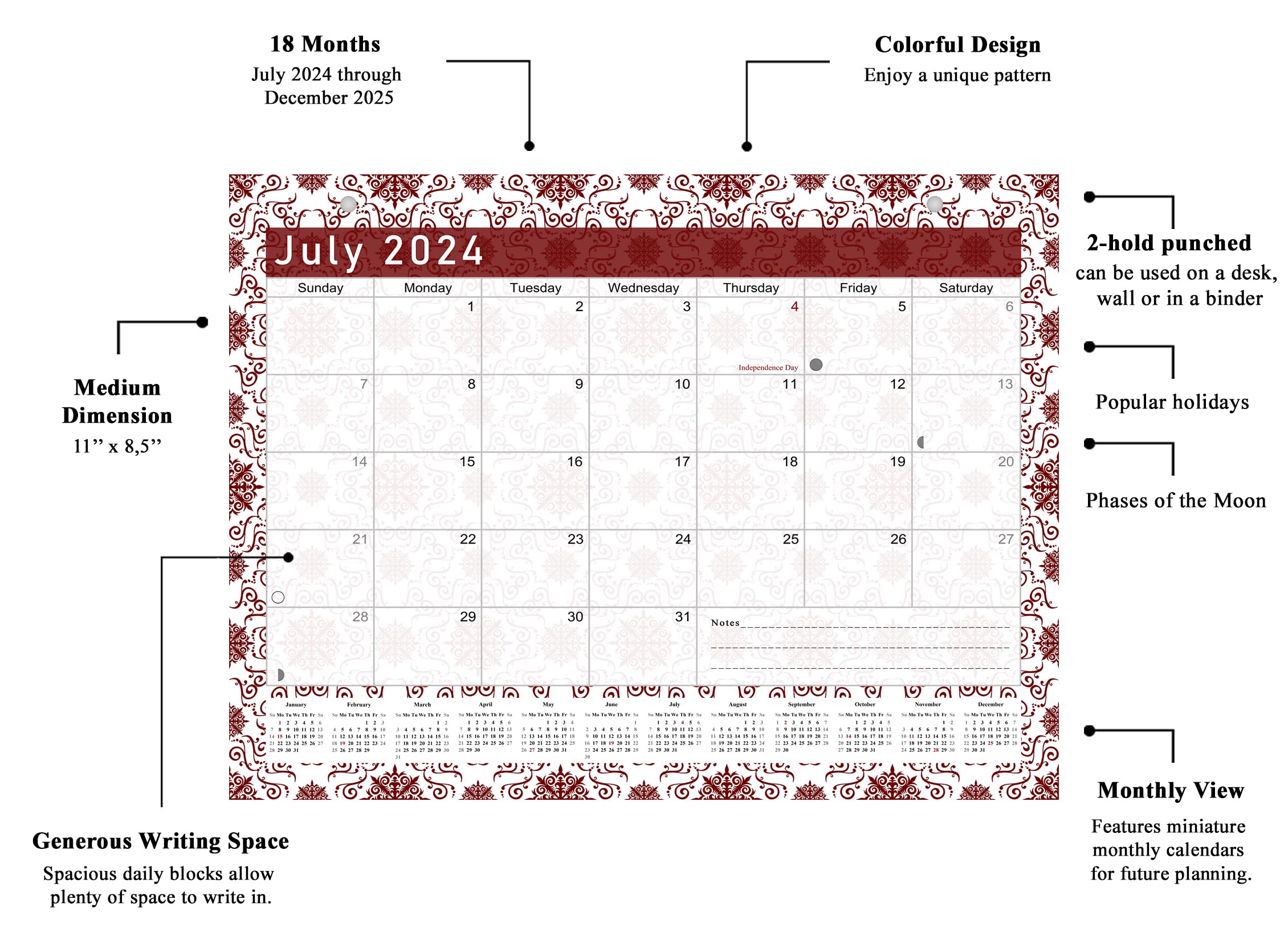 2024-2025 18-Month Magnetic & Desk Calendar Planner - Wall & Desktop Organizer with Bonus Stickers (Edition #14) - Perfect for Office, Home, School & Gift Giving