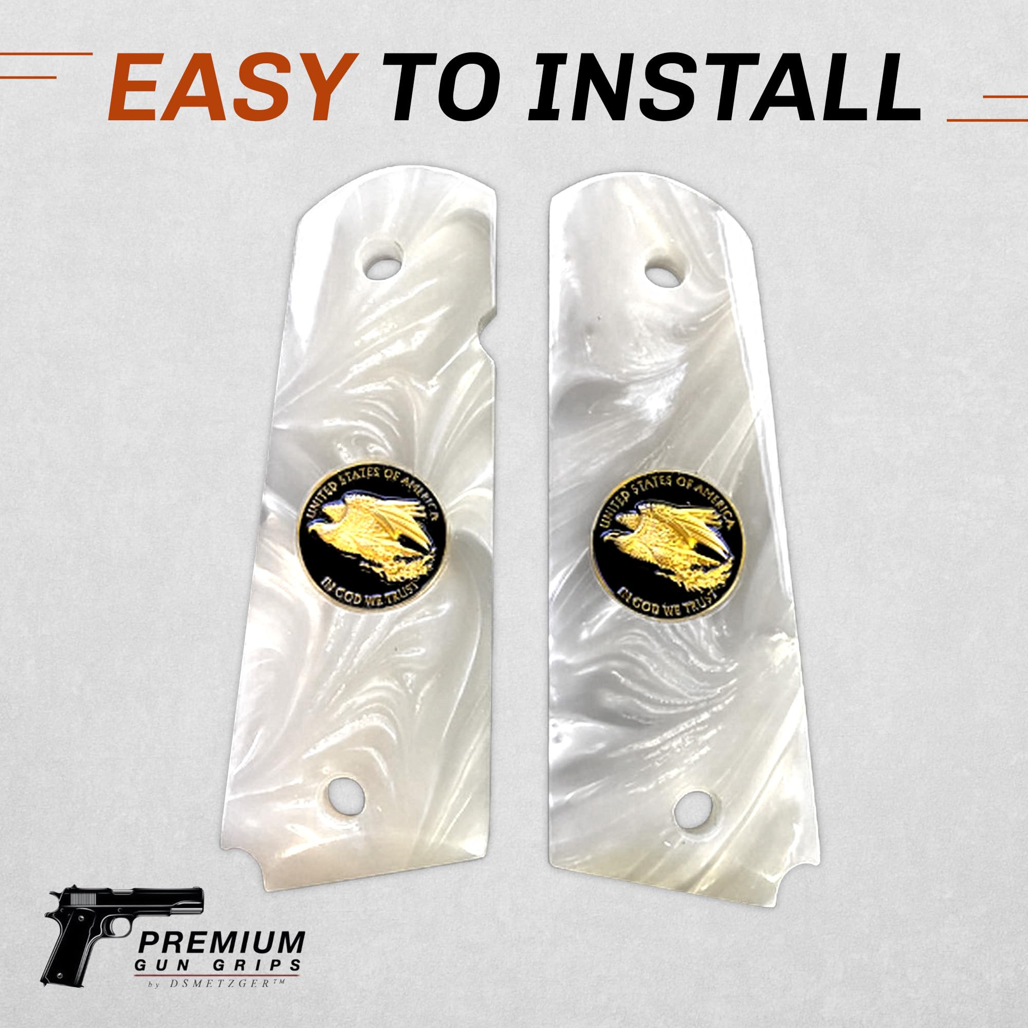 Premium Gun Grips for Full Size 1911 - Pearl White with Black & Gold Eagle Design - Compatible with Government Models & Clones (Taurus, S&W, Springfield, Rock Island) - Perfect for Competitive Shooting, Hunting & Firearm Enthusiasts