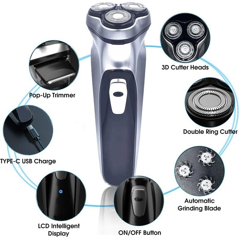 Electric Head Shaver for Bald Men - Rechargeable Waterproof Men's Shaver & Beard Trimmer, Portable Cordless Shaving Machine (BS 2HEAD) - Perfect for Travel, Gym & Daily Grooming Routine