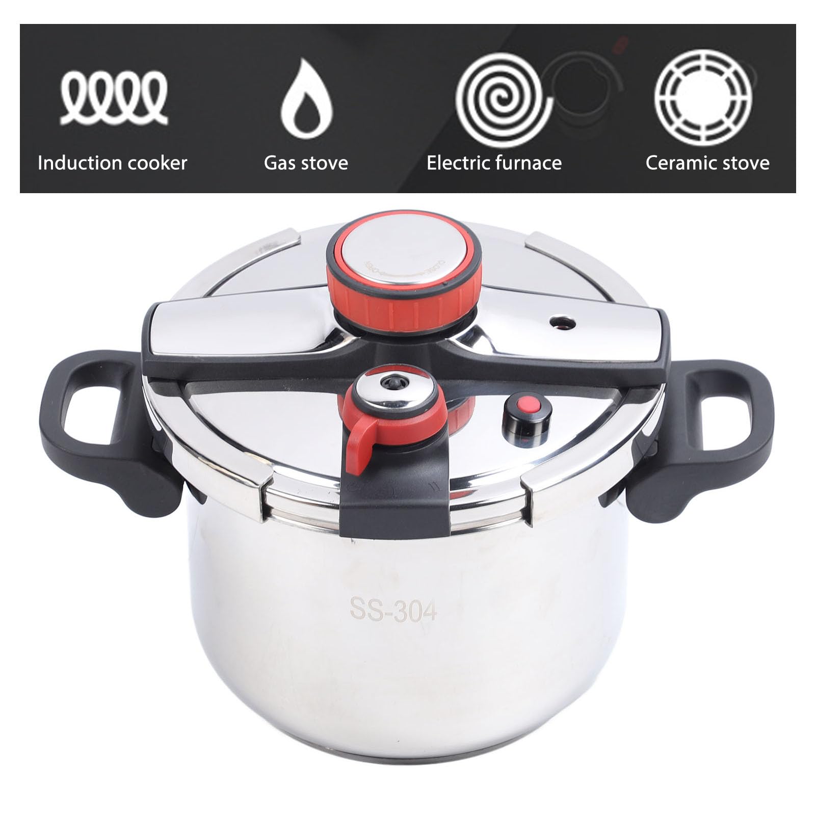 Luqeeg 8QT Stainless Steel Pressure Cooker - 2-in-1 Pressure Cooking Pot & Canner with Foldable Handle, Compatible with Induction/Gas/Electric Stoves - Perfect for Canning, Stewing & Fast Cooking at Home
