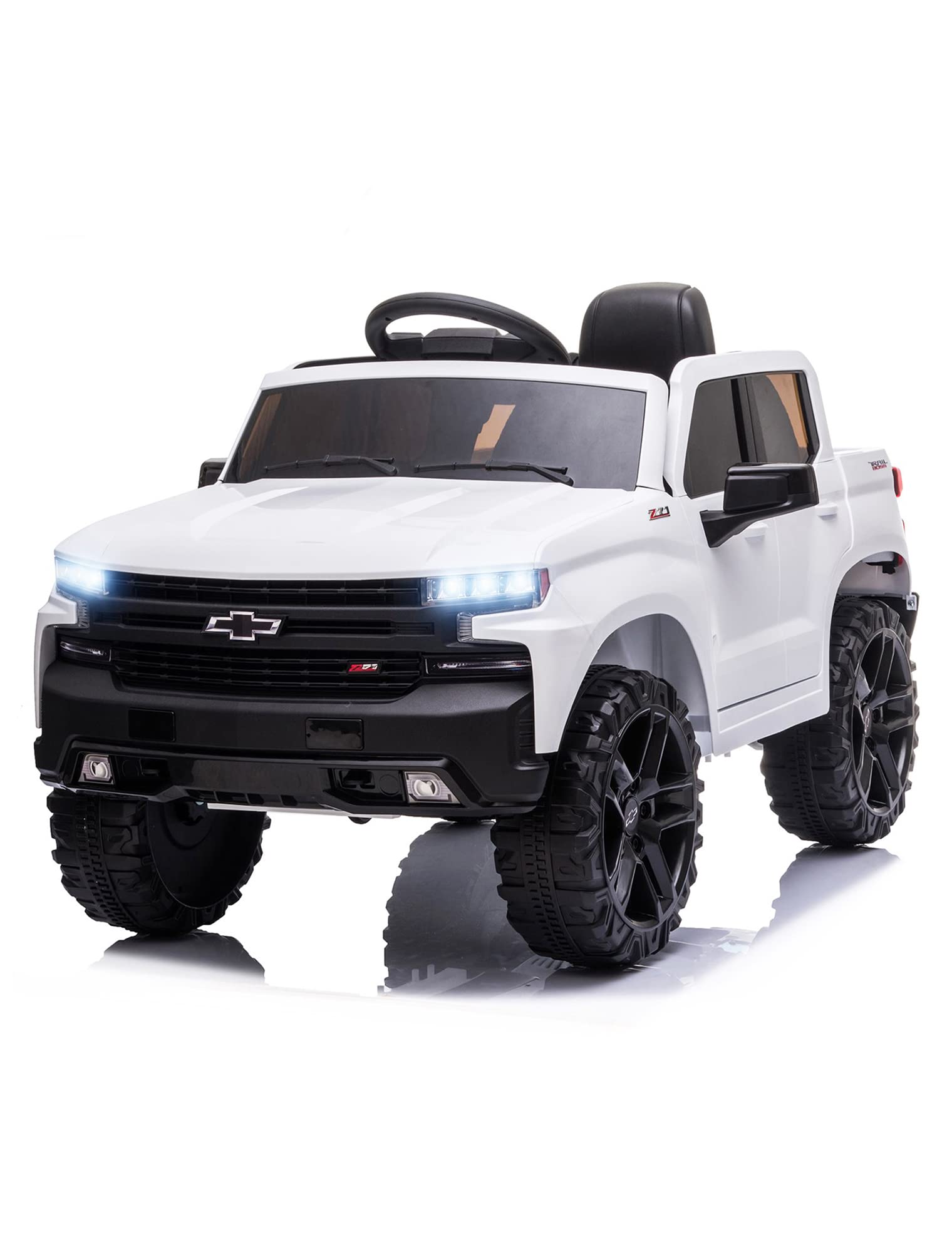 YOFE 12V Kids Electric Ride On Car - Chevrolet Silverado Trail Boss LT Remote Control Truck for Boys & Girls | 2-Speed Electric Vehicle with MP3/FM Radio & LED Lights (White) - Perfect for Birthday Gifts, Outdoor Play & Backyard Adventures
