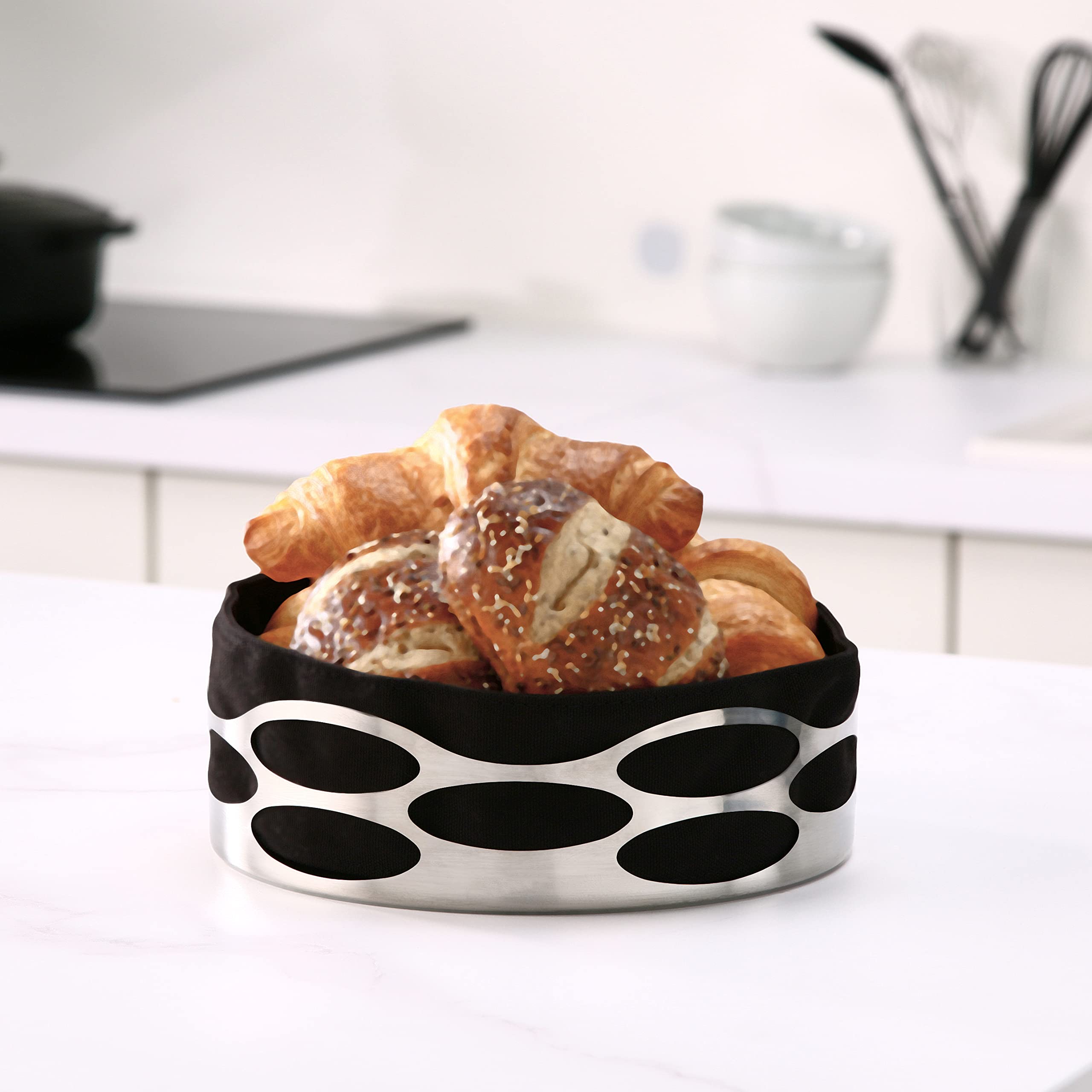 Stelton Embrace Bread Basket - Black | Modern Bread Storage Basket for Kitchen Countertop | Perfect for Bread, Pastries, and Fruit Display