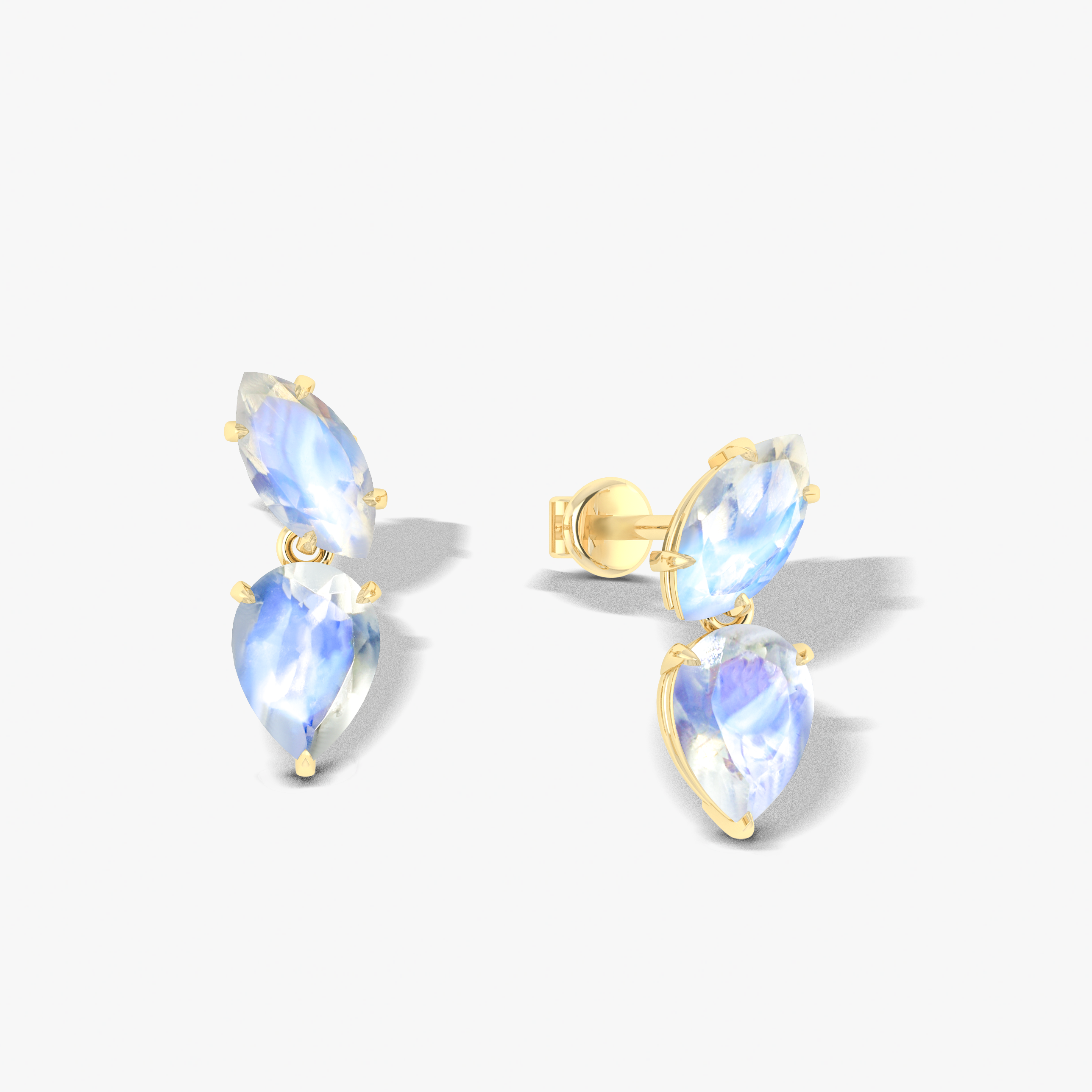 Natural Moonstone Marquise & Pear Two Stone Stud Earrings – Elegant Dainty Jewelry for Women, Perfect for Weddings, Parties & Everyday Wear