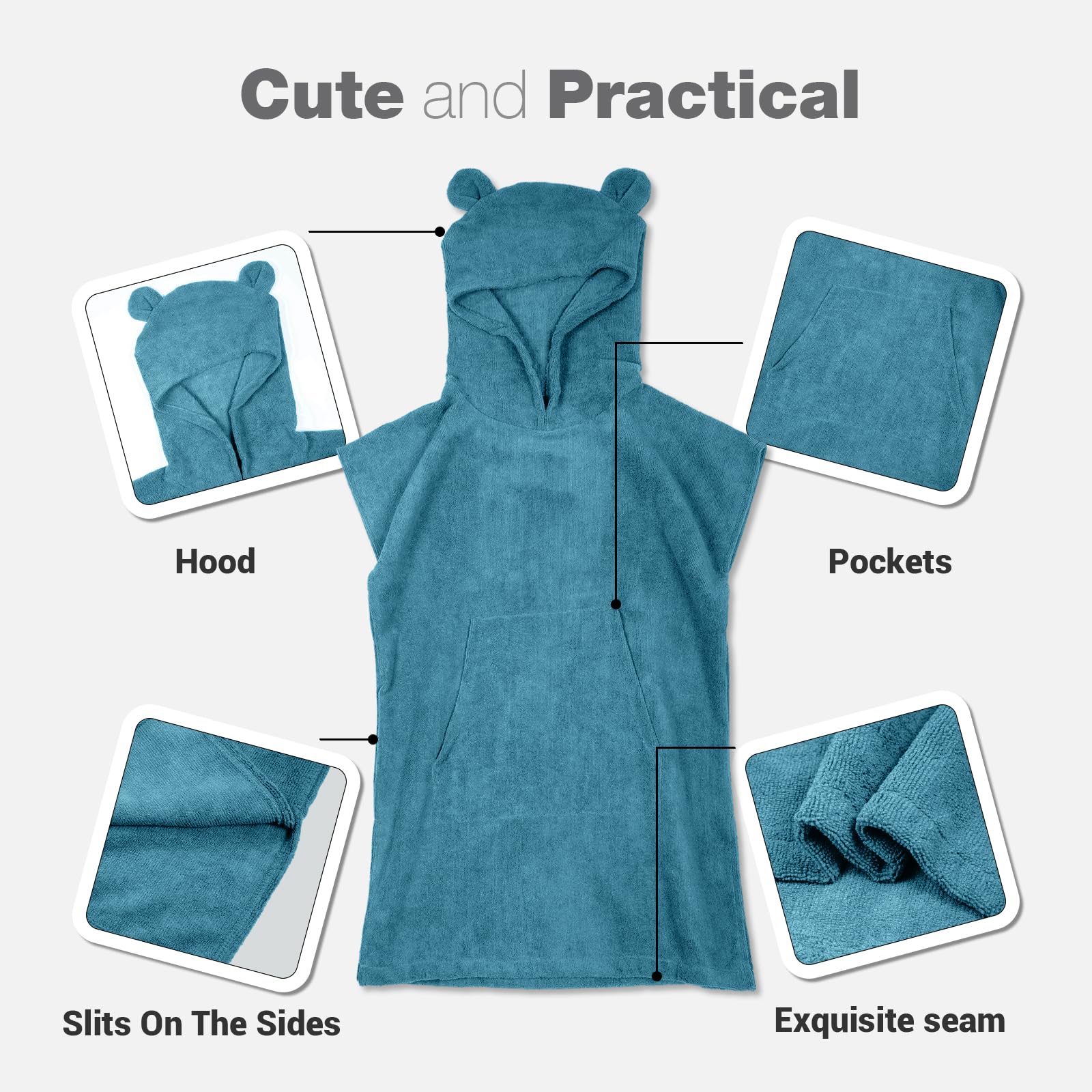 MissShorthair Kids Hooded Towel Poncho - Soft Microfiber Beach & Swim Changing Robe for Boys & Girls - Perfect for Pool, Beach, Surfing and After Bath Wrap