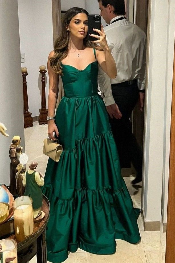 Elegant A-Line Straps Green Long Formal Dress for Prom Party Gown J5349 - Perfect for Evening Galas, Weddings & Special Occasions