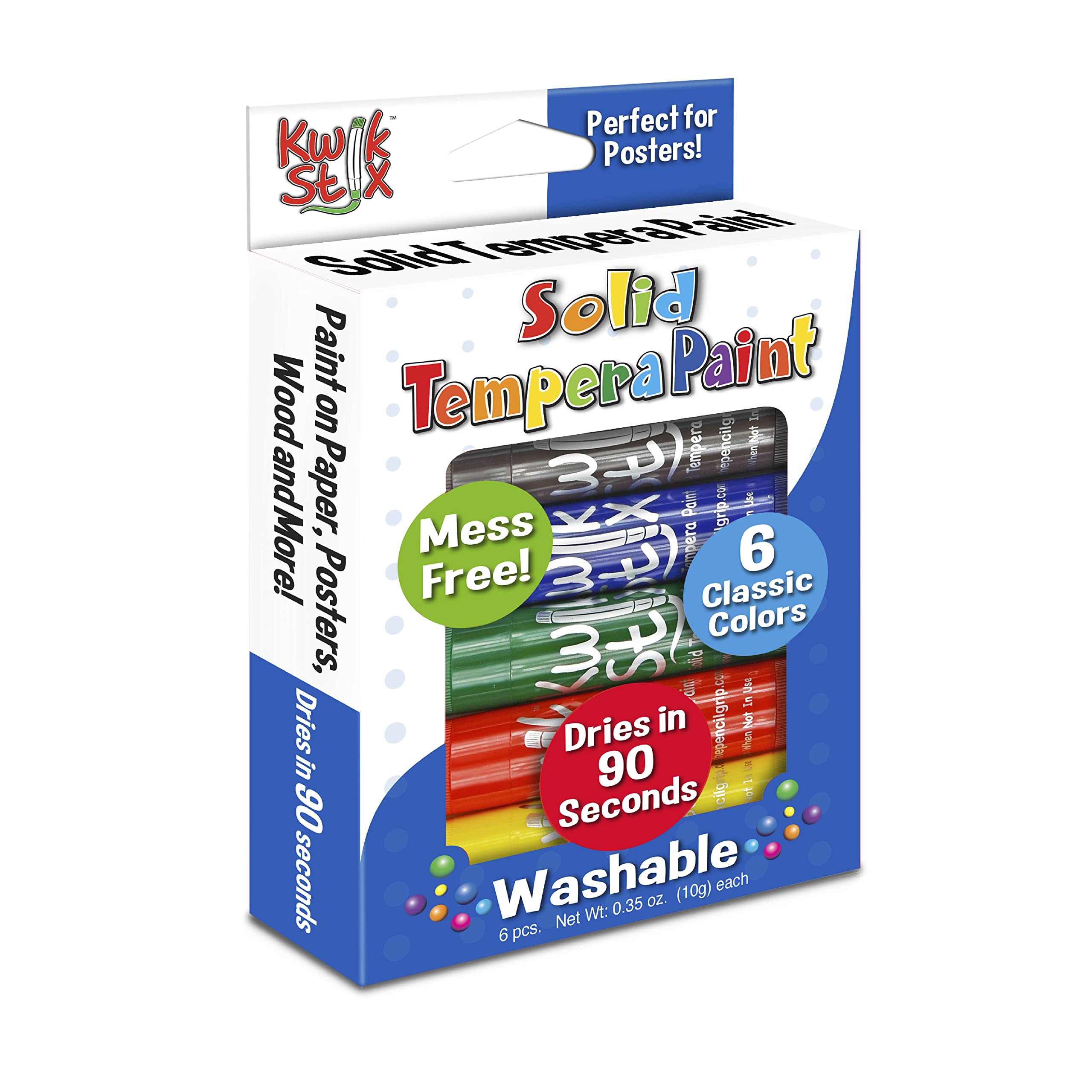 The Pencil Grip Kwik Stix Solid Tempera Paint Pens - 6 Pack of Fast Drying, Non-Toxic Paint Markers for Kids Art Projects, Classroom Activities & DIY Crafts