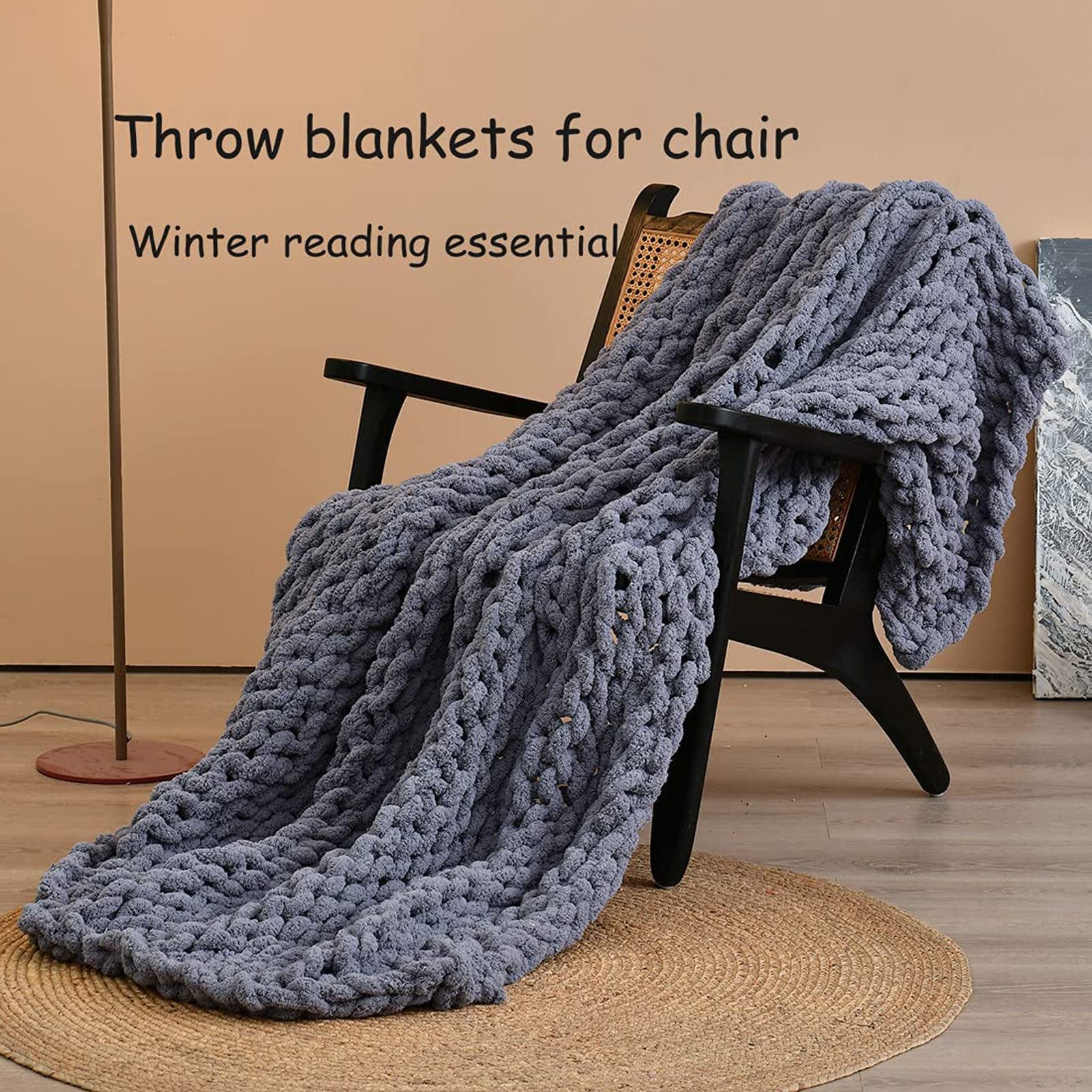 Chunky Knit Blanket - Super Soft Hand Knit Chenille Throw Blanket, Warm & Comfortable, Washable for Living Room, Bedroom & Cozy Nights