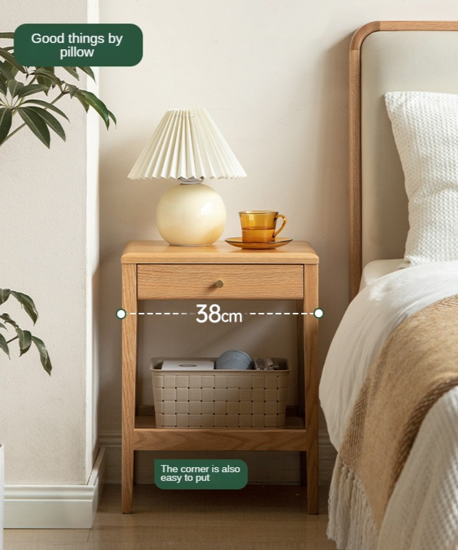 Solid Oak & Black Walnut Wood Nightstand - Modern Bedside Table with Drawer - Perfect for Bedroom, Living Room, or Office Use