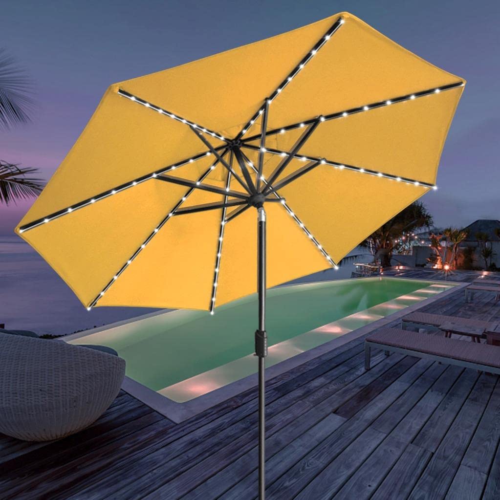 EliteShade USA 10-Year Fade-Resistant 9ft Solar LED Patio Umbrella with 80 Lights - Outdoor Market Umbrella with Ventilation & Sunflower Yellow Design - Perfect for Backyard, Poolside, and Restaurant Outdoor Dining