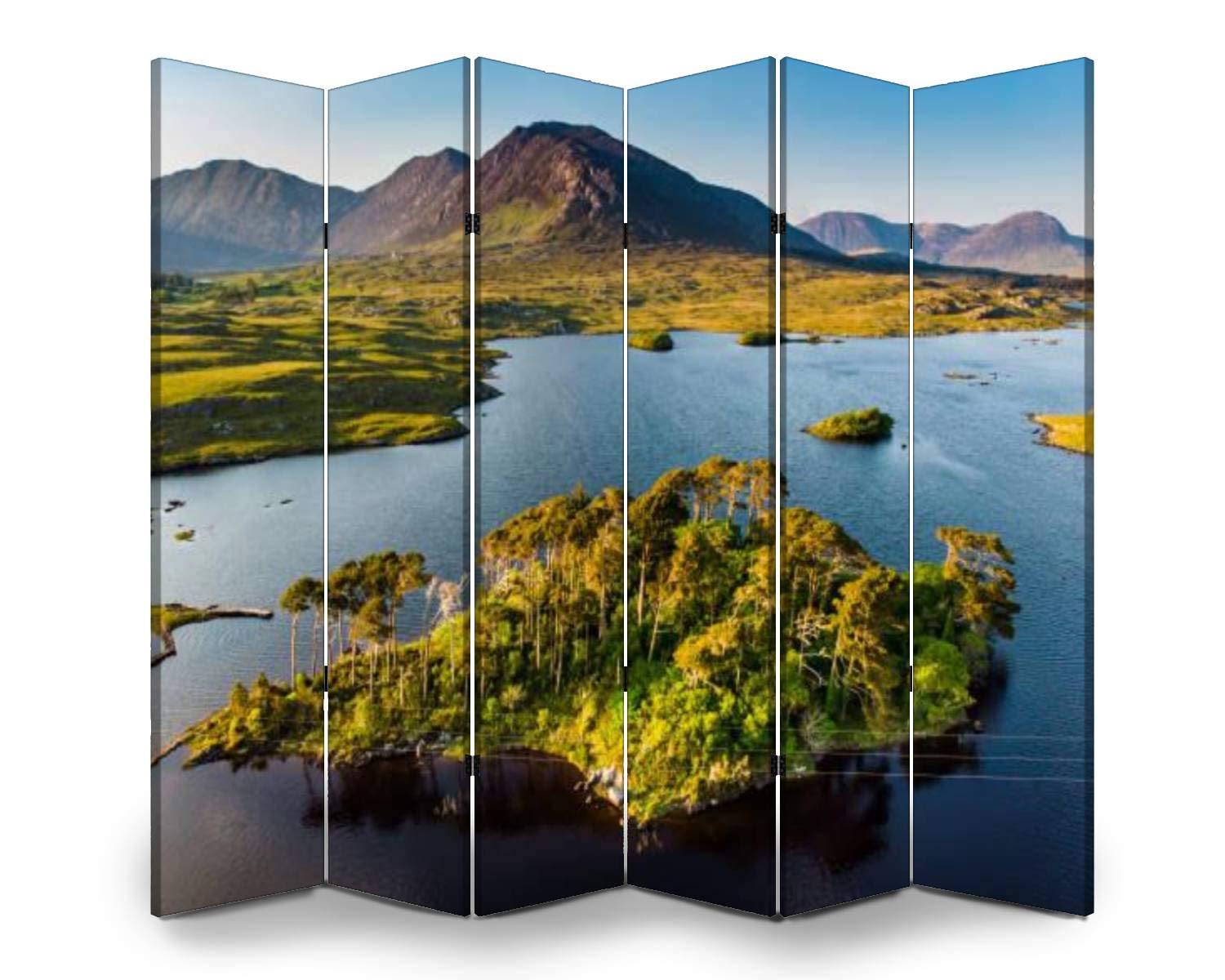6-Panel Folding Room Divider Screen - Freestanding Privacy Partition for Indoor & Outdoor Use - Decorative Pine Island Design - Perfect for Home Office, Bedroom Separation, and Event Spaces