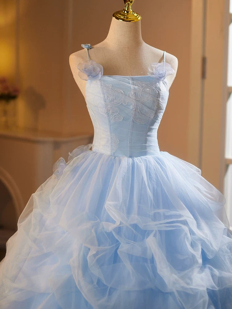 Elegant A-Line Tulle Lace Blue Long Prom Dress - Formal Evening Gown for Homecoming, Ball & Special Occasions