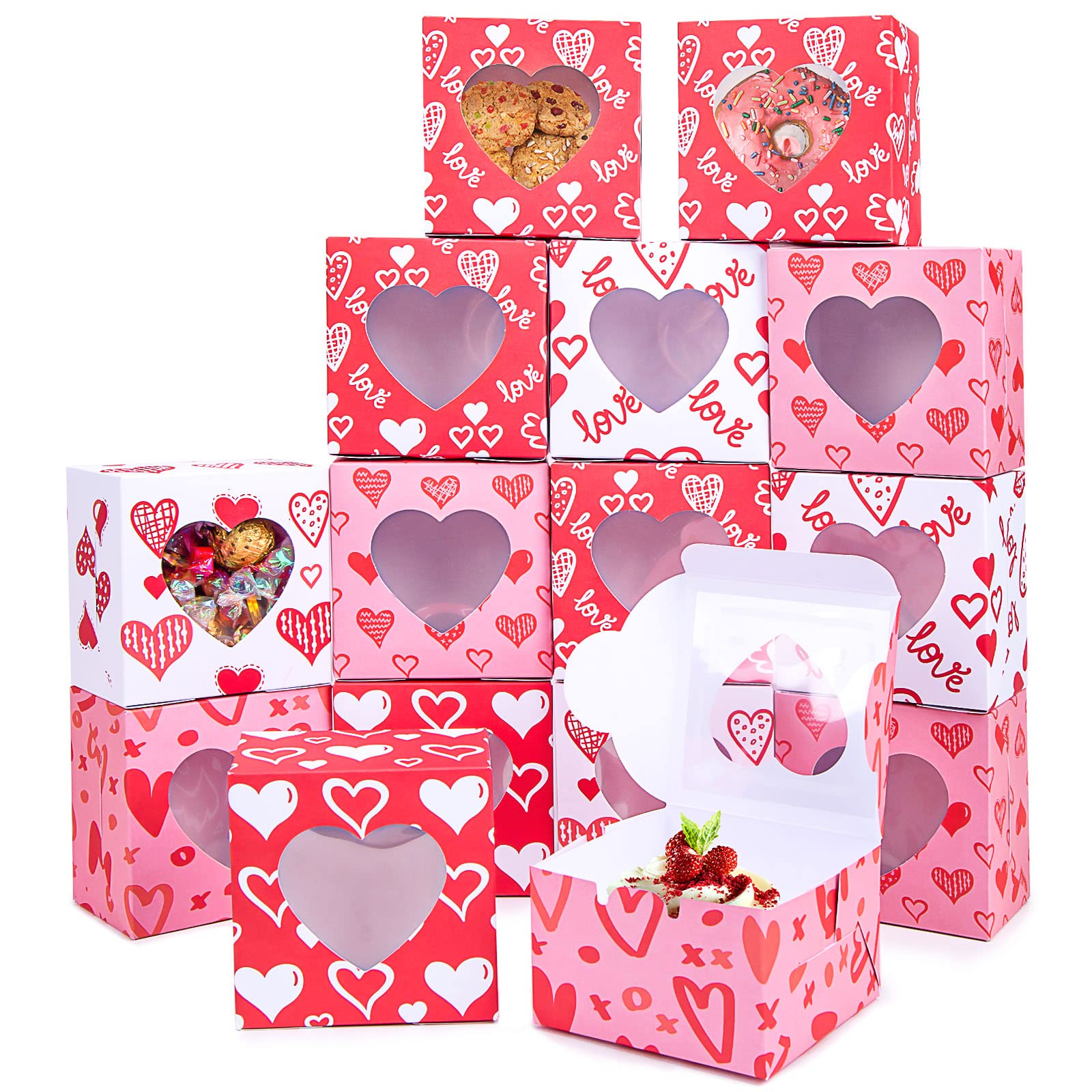 Valentine's Day Bakery Gift Box with Clear Window - Perfect for Cookies, Cupcakes & Sweet Treats | Elegant Packaging for Gifts, Parties & Special Occasions