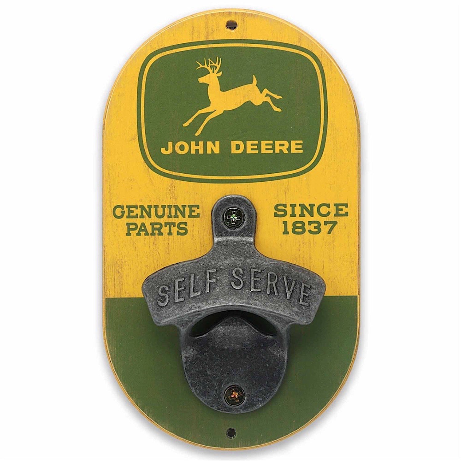 John Deere Vintage Style Wooden Wall Mounted Bottle Opener - Rustic Home Bar Decor for Beer, Soda & Wine Bottles - Perfect for Man Cave, Garage, Kitchen & Outdoor Entertaining