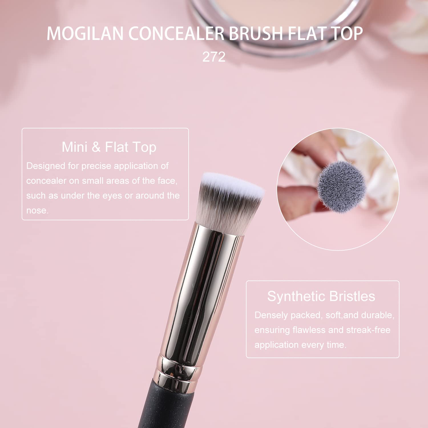 Professional Concealer Brush for Under Eye & Face Makeup - Flat Top Angled Blending Brush for Liquid, Cream & Powder Cosmetics (272/370S) | Perfect for Contouring, Buffing & Seamless Eyeshadow Application