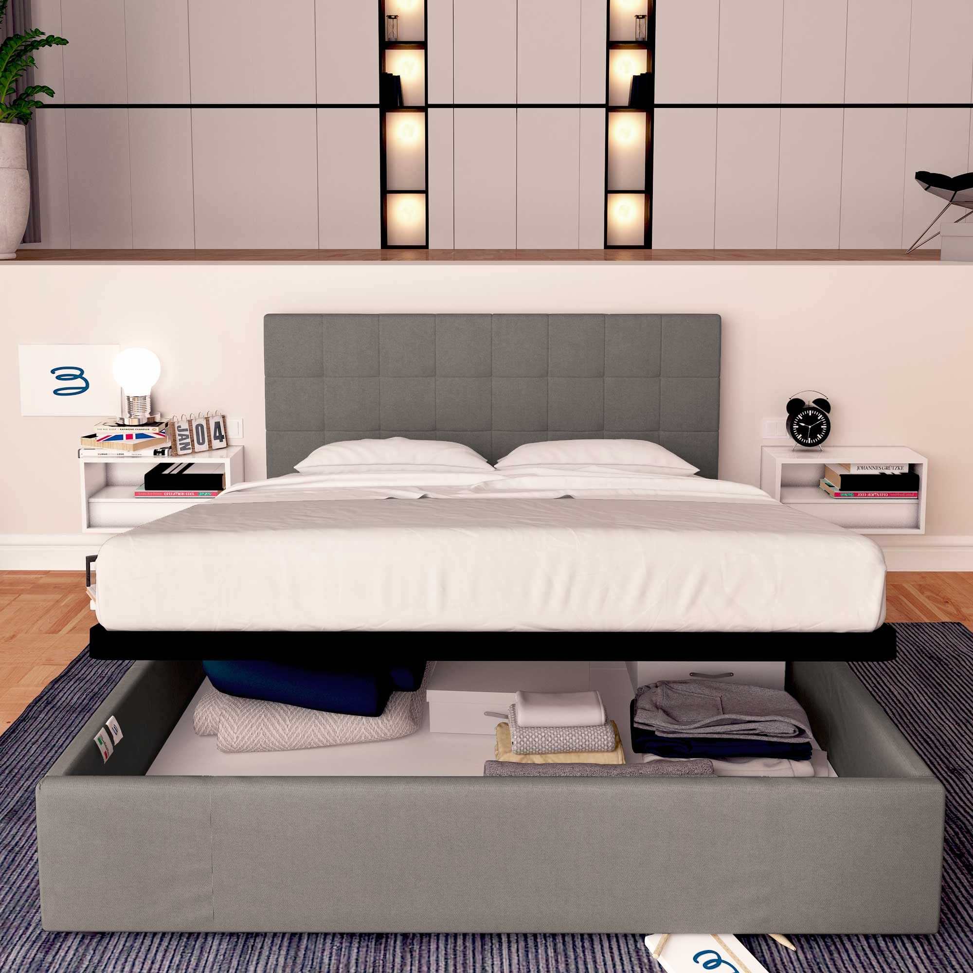 Baldiflex Dublin Fabric King Size Bed Frame with Slatted Base and Storage, 160x190cm, Elegant Gray Headboard - Perfect for Master Bedrooms & Guest Rooms