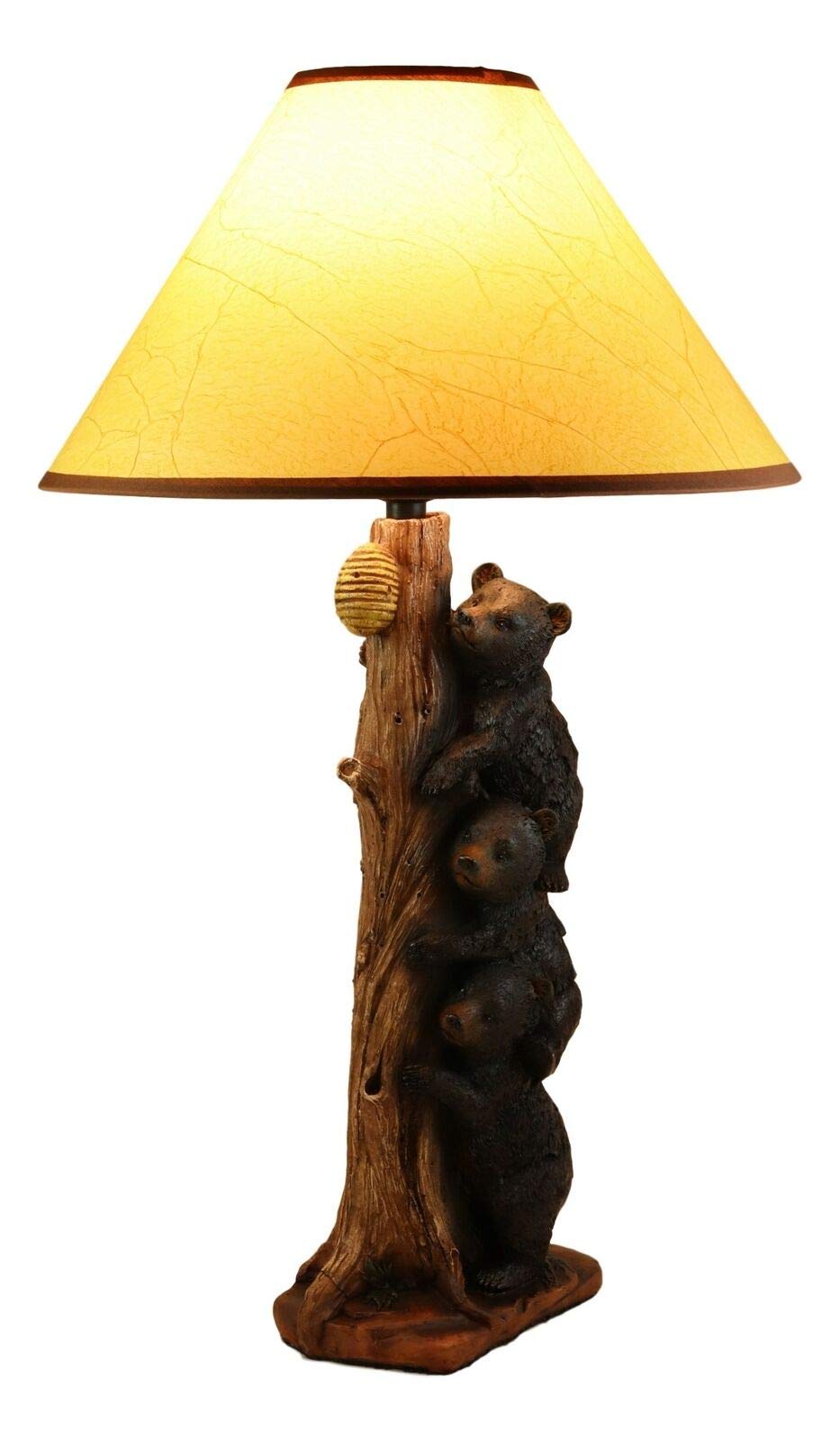 Rustic Black Bear Cubs Climbing for Honey Table Lamp with Shade - Handcrafted Home Decor for Living Room, Bedroom, or Cabin - Perfect for Nature-Themed Interior Design