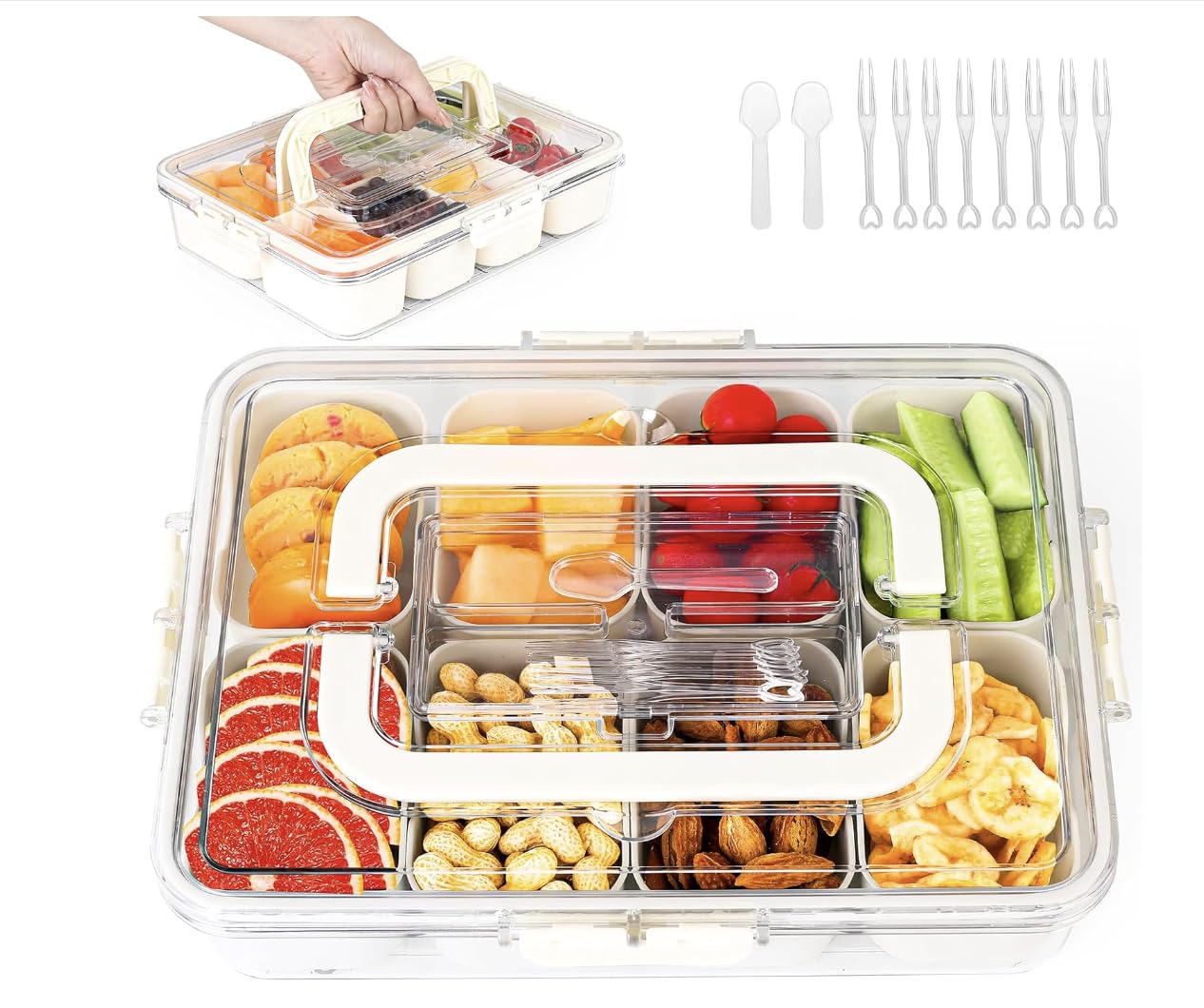 Portable Snackle Box Container - 8-Compartment BPA-Free Food Storage Organizer for Fruits, Vegetables, Nuts, Candy & Snacks | Perfect for School Lunches, Picnics, Travel & Office Use
