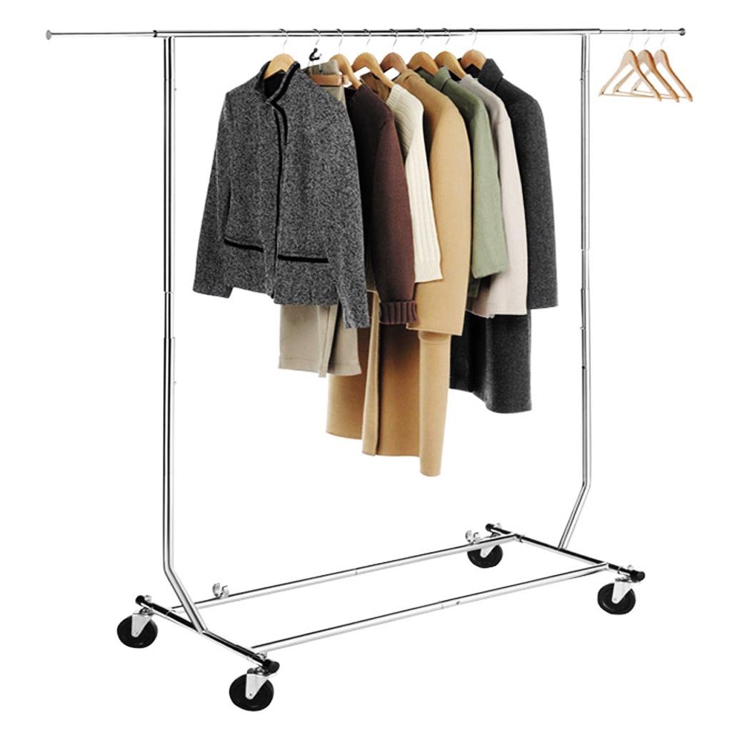 Econoco Heavy Duty Collapsible Rolling Clothes Rack - Commercial Grade Garment Rack with Round Chrome Tubing | Perfect for Retail Stores, Boutiques, and Home Closet Organization