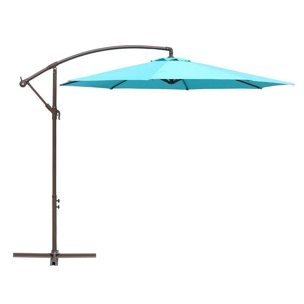 10-ft Offset Hanging Patio Umbrella - Aluminum Outdoor Cantilever Umbrella with Crank Lift - Blue - Perfect for Poolside, Backyard, and Outdoor Dining Areas