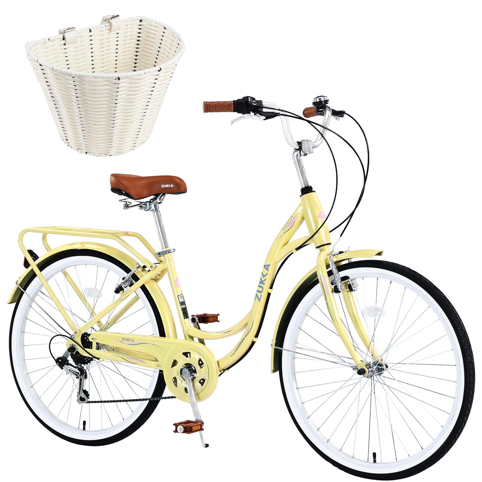 24/26 Inch 7-Speed Women's Cruiser Bicycle - Pink Beach Cruiser Bike with Hybrid Design for Comfortable Riding | Perfect for Beach Outings, City Commuting & Leisure Cycling (4 Color Options)