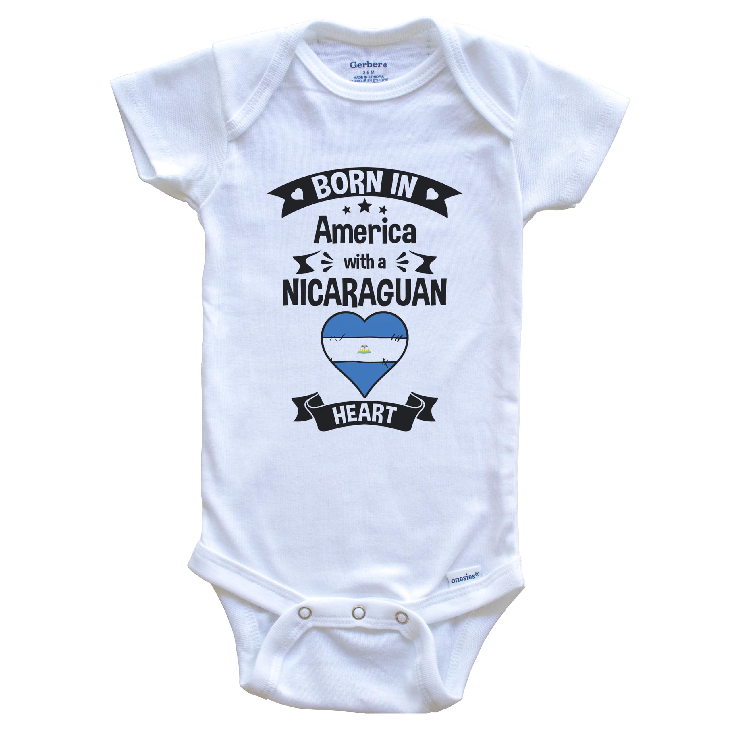 Born in America with A Nicaraguan Heart One Piece Baby Bodysuit - Soft Cotton Infant Onesie for Newborns & Toddlers - Perfect for Family Photos, Everyday Wear & Special Occasions