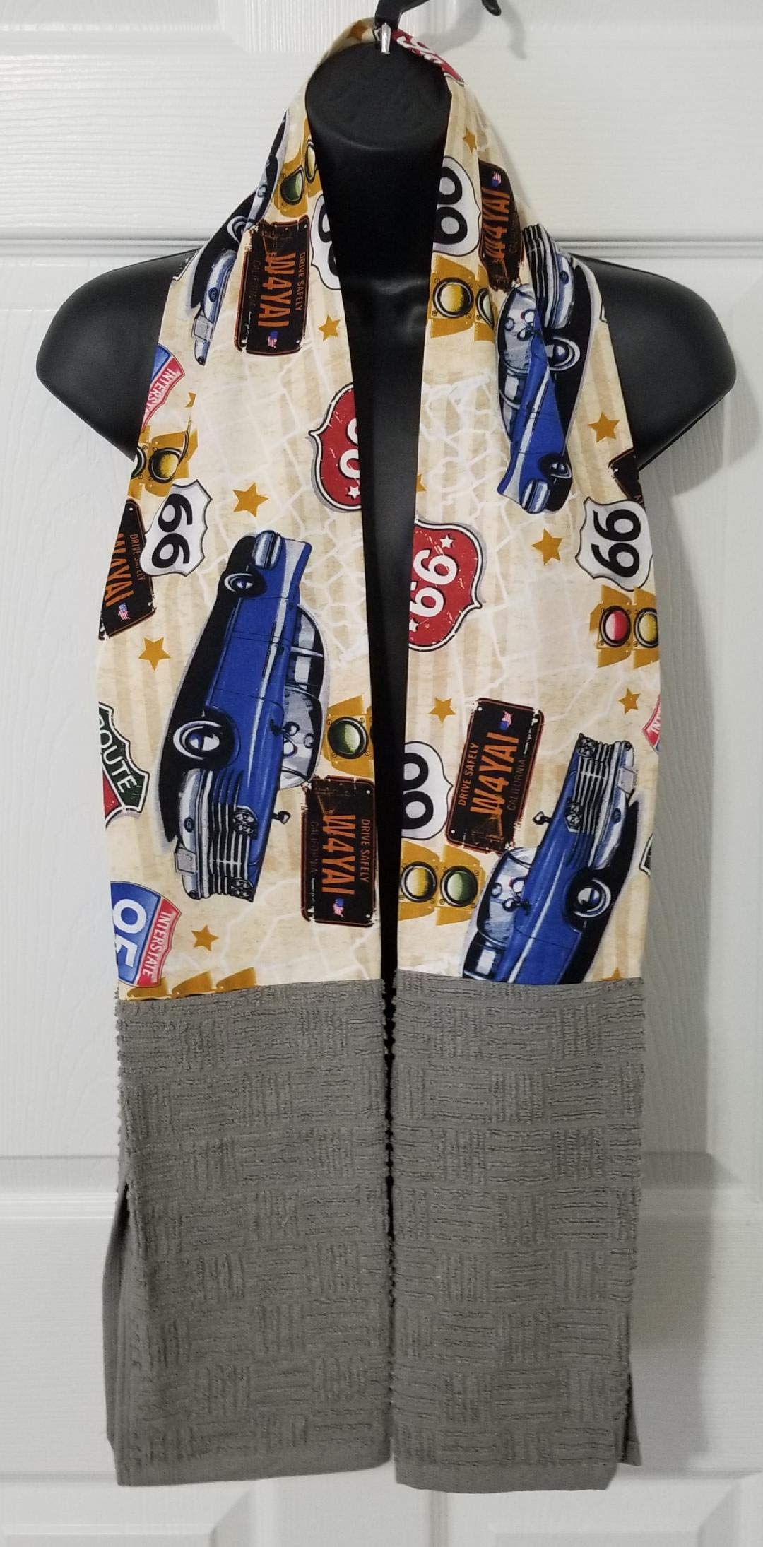 Premium Kitchen Towel Scarf - Absorbent & Durable Route 66 Gray - Perfect for Grilling, Cooking & Outdoor Adventures