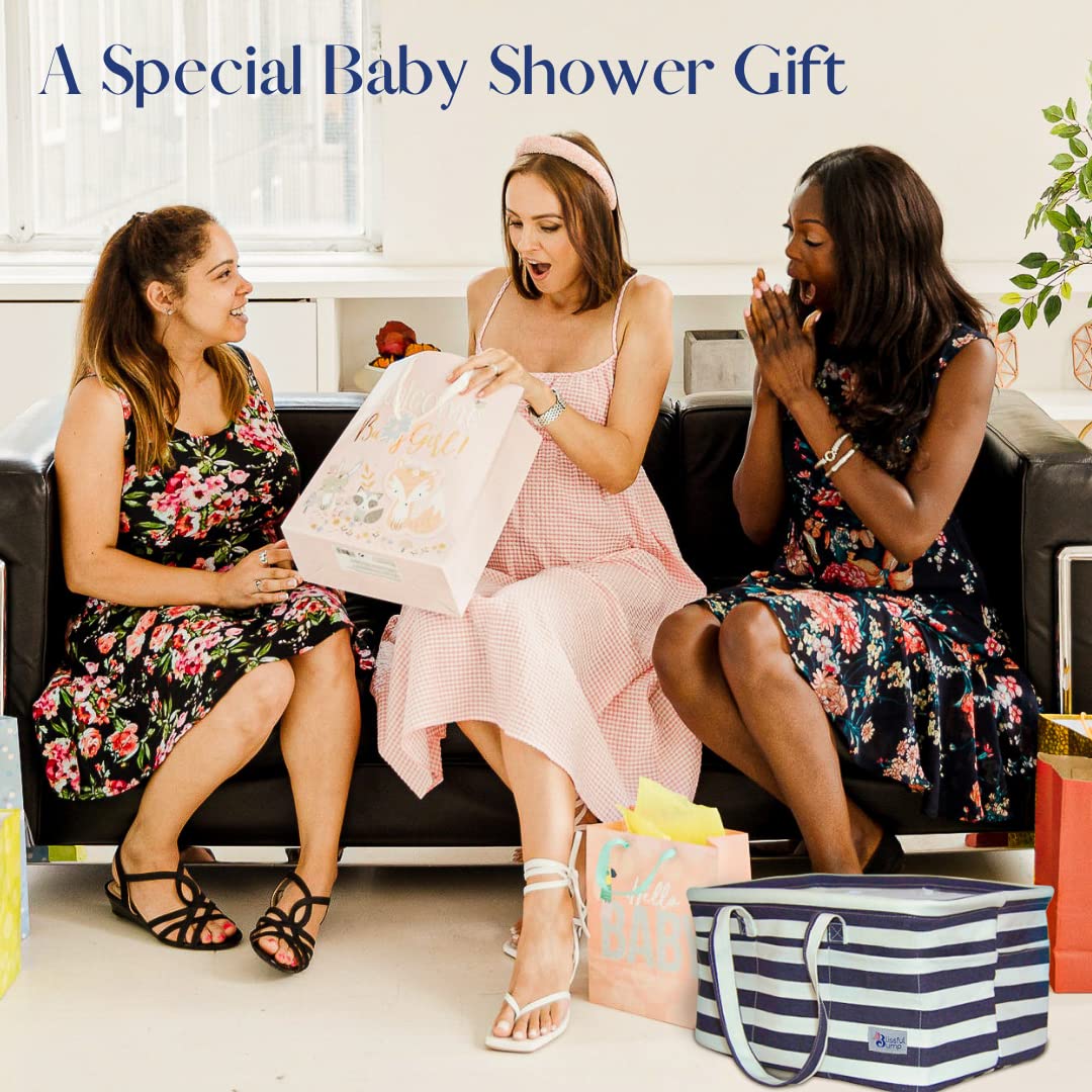 Extra Large Baby Diaper Caddy Organizer - Newborn Diaper Bag Storage with Striped White & Navy Blue Design by Blissful Bump | Perfect for Nursery, Baby Shower Gifts & On-the-Go Parents