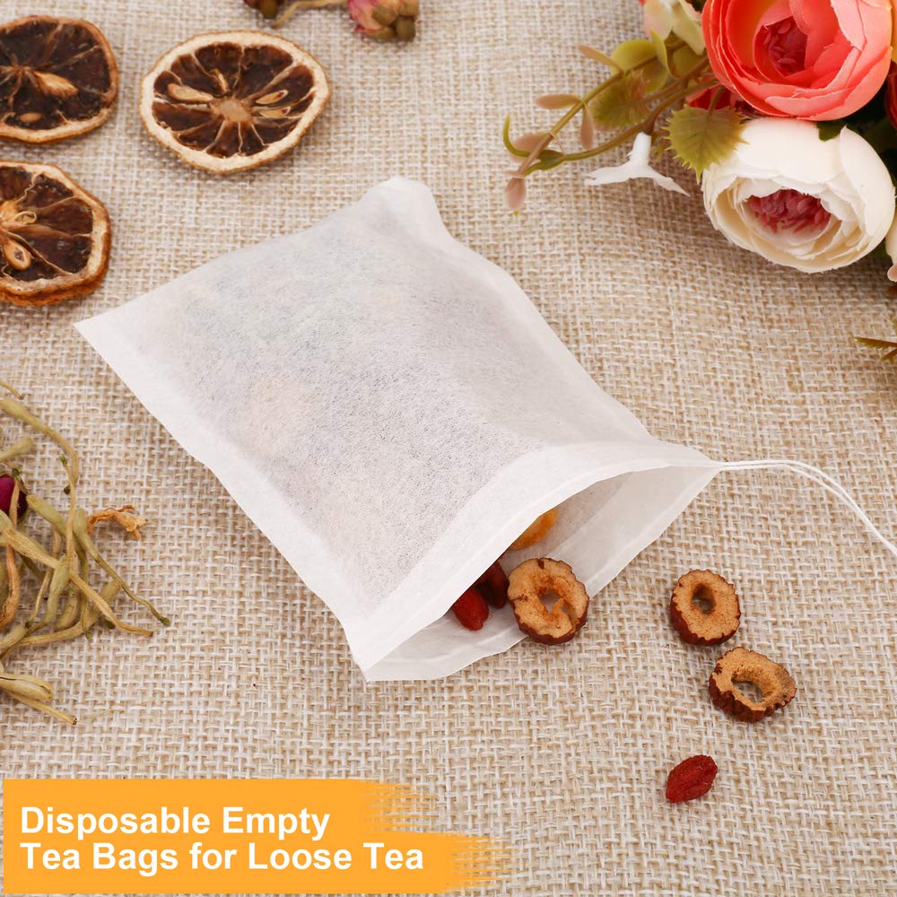 100PCS Disposable Tea Filter Bags for Loose Leaf Tea - Natural Wood Pulp Paper Drawstring Infuser Bags (3.15 x 3.94 inch, 1-Cup Capacity) - Perfect for Home Brewing, Iced Tea & Herbal Blends - BetyBedy Tea Steeper