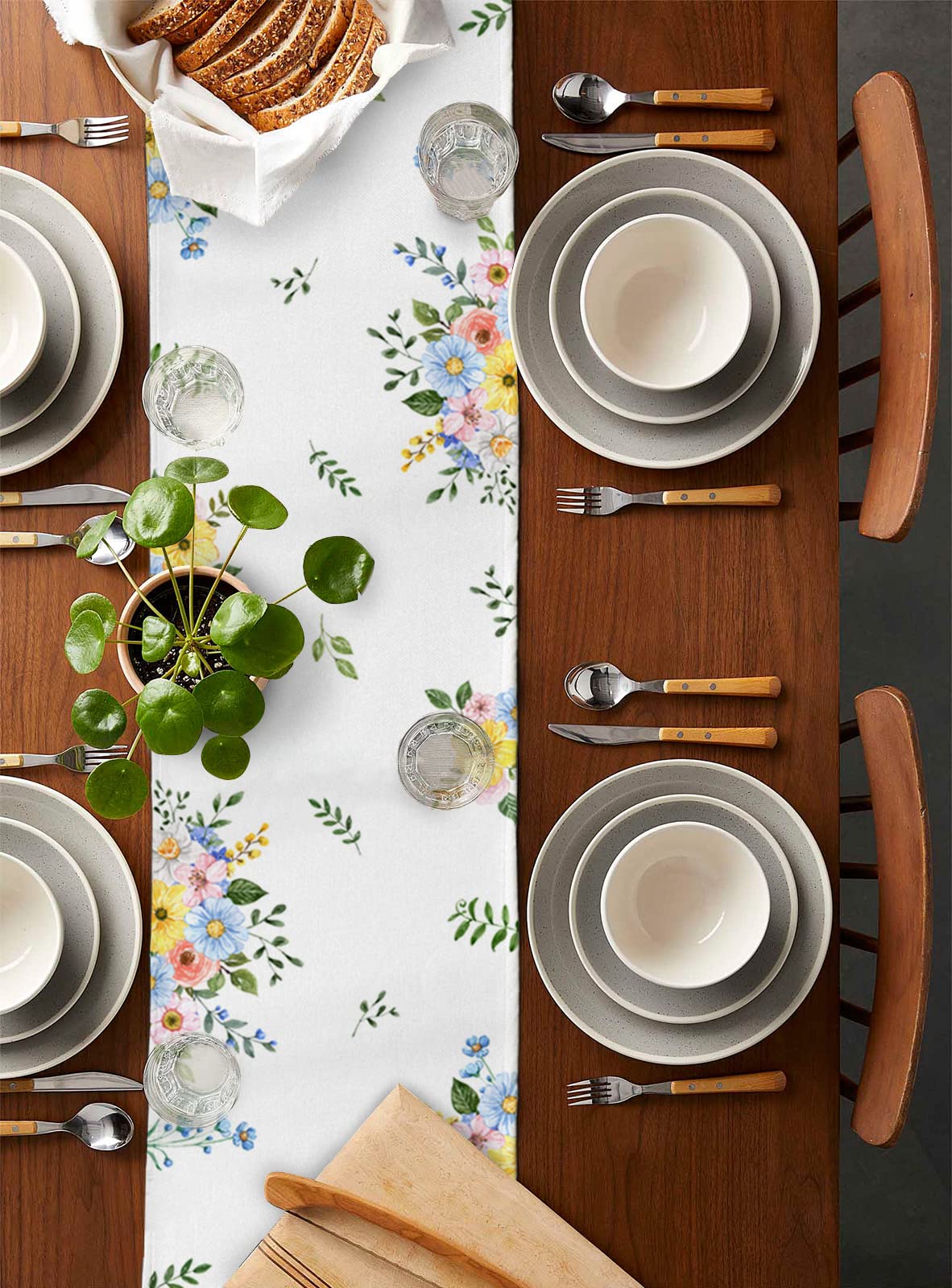 Easter Bunny Cotton Linen Table Runner - 18 x 72 Inch Spring Floral Decor for Dining Table, Family Dinner, Banquet, Party & Celebration - Perfect for Easter, Spring Gatherings and Holiday Home Decor