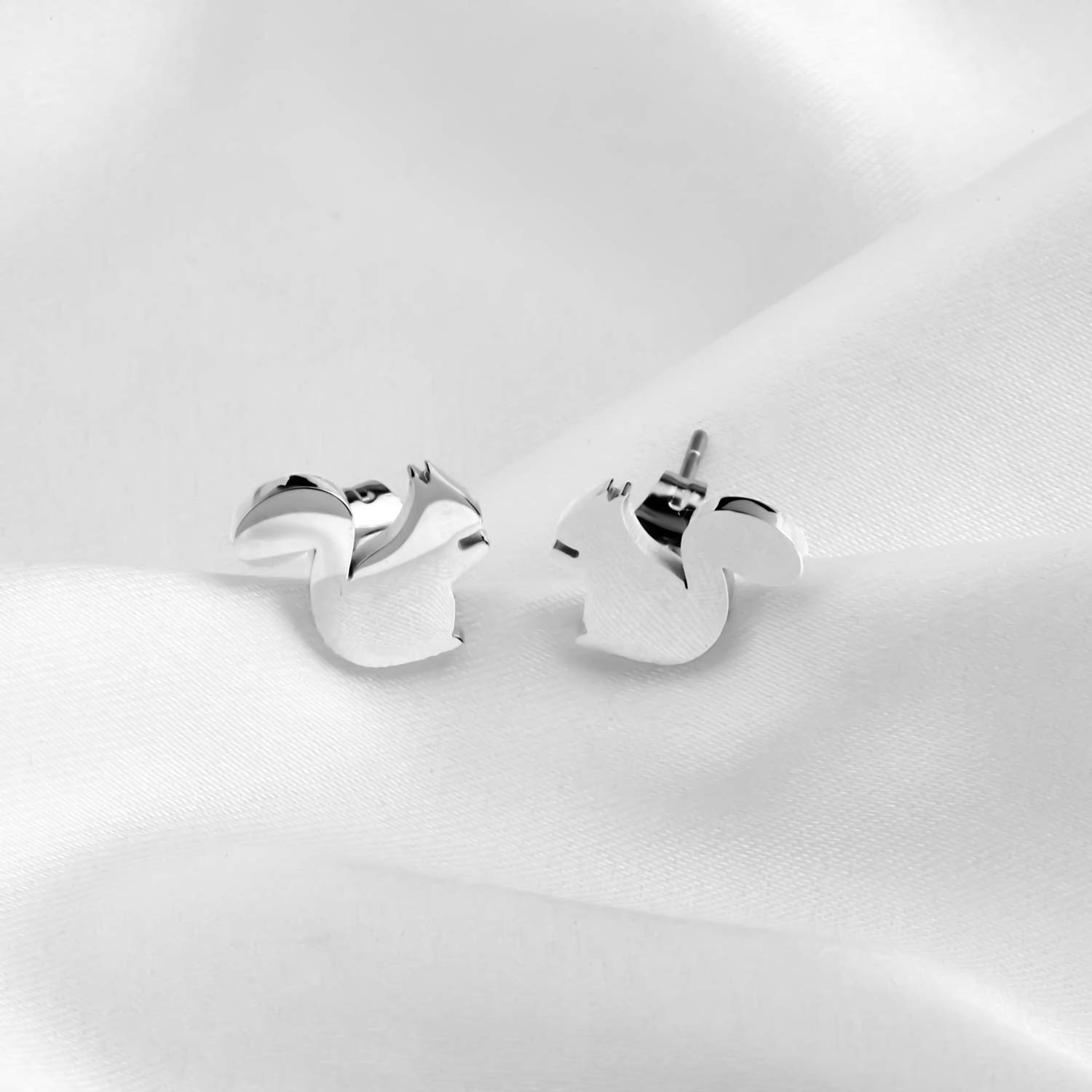 ENSIANTH Sterling Silver Squirrel Stud Earrings - Cute Animal Jewelry Gift for Women, Girlfriend, Wife - Perfect for Valentine's Day, Anniversary & Everyday Wear