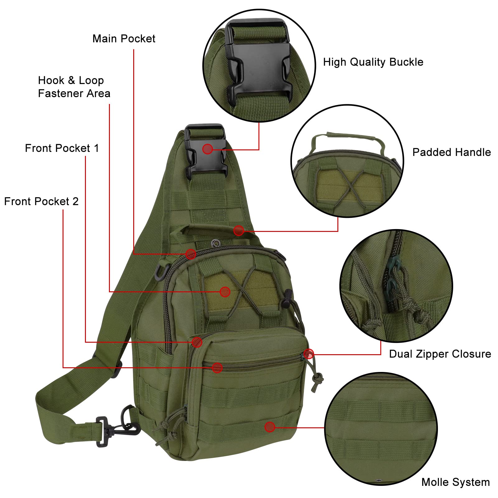 QCute Tactical Backpack - Waterproof Military Sling Bag with MOLLE System for Outdoor, Hiking & Everyday Carry | Durable Crossbody Chest Pack for Camping, Travel & Work