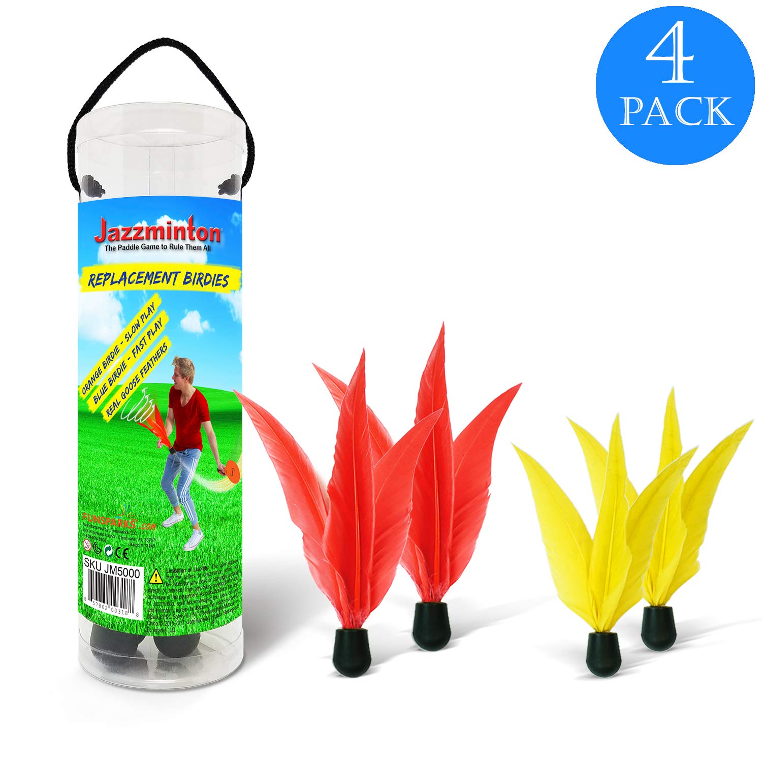 Jazzminton Paddle Game Set with Extra Birdies - Outdoor Backyard Fun for Kids & Adults - Perfect for Beach, Park, and Family Gatherings