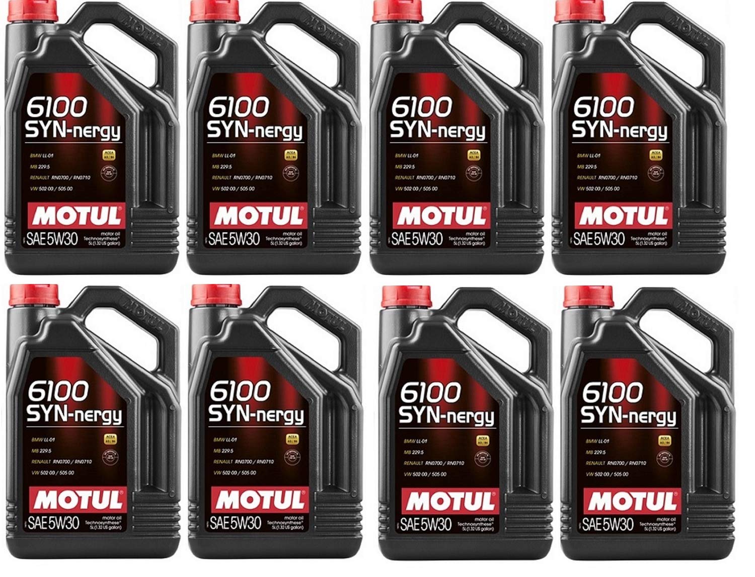 Motul 107972 6100 SYN-nergy 5W-30 Full Synthetic Motor Oil - 5 Liter Bottles (Pack of 8) - High Performance Engine Protection for Cars, Trucks & SUVs - Ideal for Daily Driving & Extreme Conditions