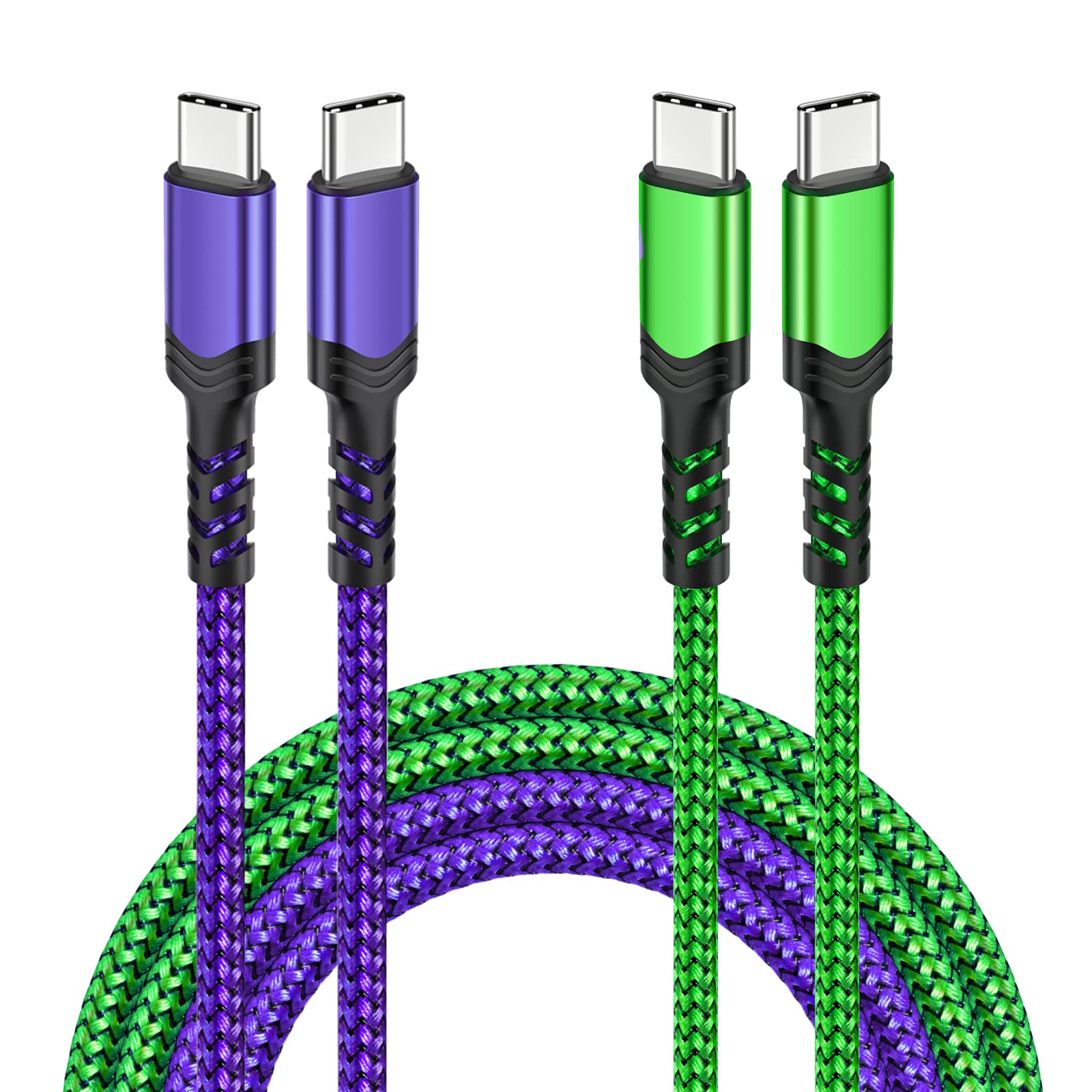 10ft 2-Pack USB C to USB C Cable Fast Charging 60W/3A - Compatible with Galaxy S24/S23/S22 Ultra/S21, iPhone 16/15 Pro Max, iPad Pro/Air5, Pixel 7 - Purple & Green for Home, Office, Travel Charging