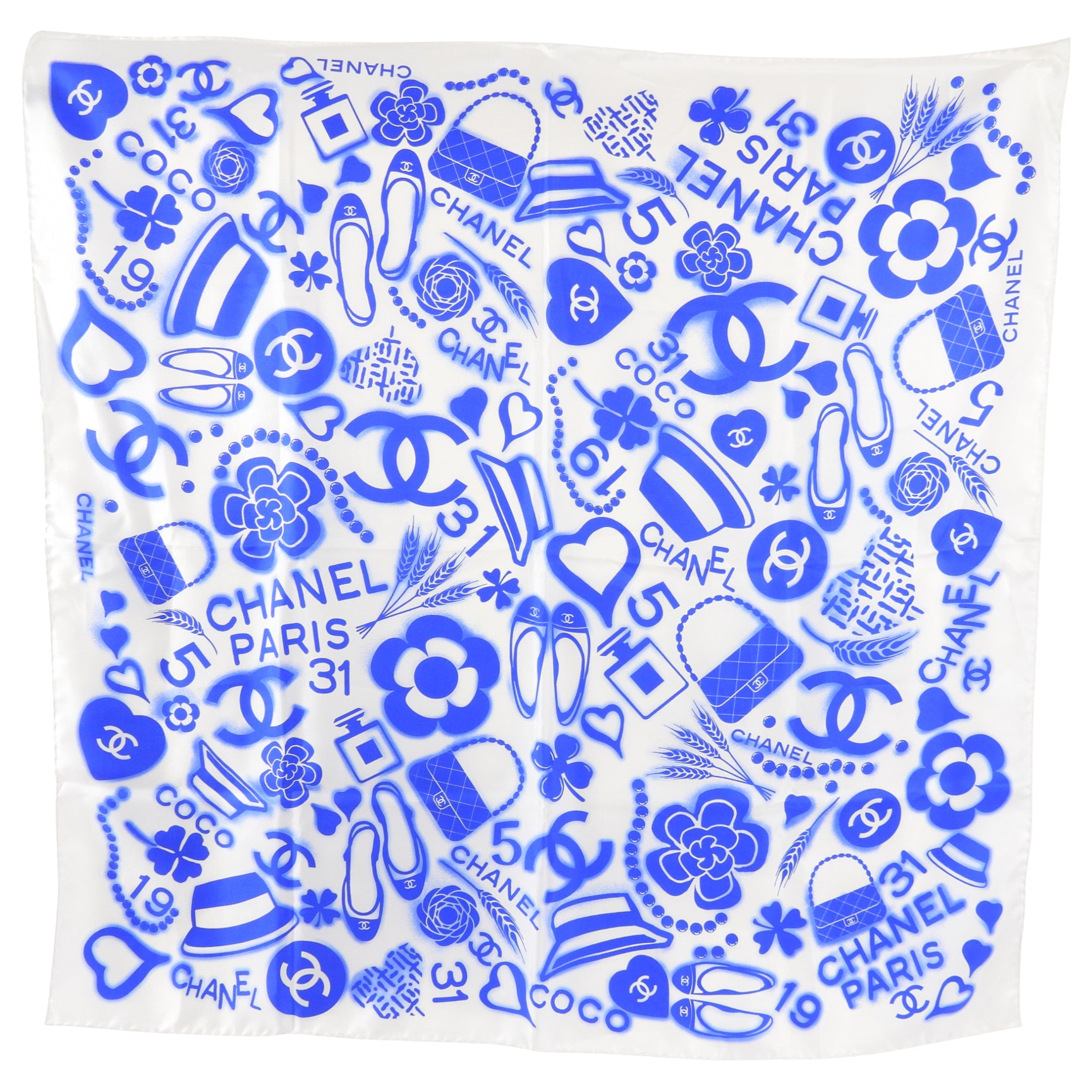 Chanel Blue and White CC Logo Silk Scarf 90cm - Luxury Fashion Accessory for Women, Perfect for Gifts & Elegant Outfits