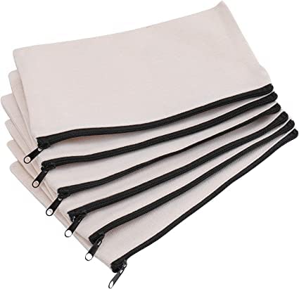 DIY Blank Canvas Pencil Pouch - Bulk Pack of 4 White Cotton Zipper Bags for Travel, Makeup, Coins & Office Supplies | Perfect for School, Work, Gym & Travel Organization
