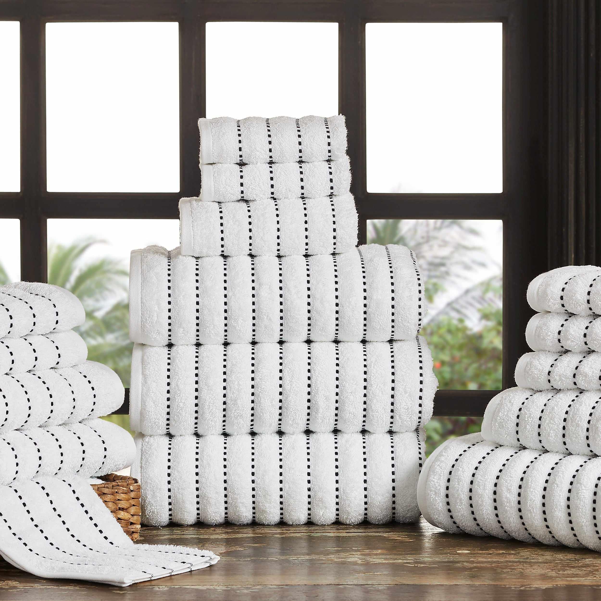 16-Piece Organic Cotton Wave Plush Striped Towel Set | Ultra Soft & Absorbent Bath & Beach Towels | Perfect for Spa, Pool, Gym & Home Use