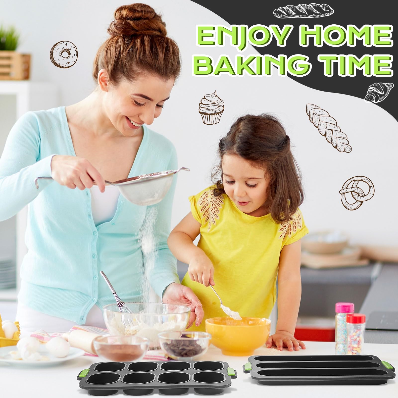 4-Piece Silicone Baguette Pan Set - Nonstick Perforated Bread Mold with 8 Gutters & 3-Wave Design for Perfect French Bread | Oven-Safe Baking Tray for Homemade Loaves, Toast & Artisan Bakers | Ideal for Home Kitchens, Bakeries & Cooking Enthusiasts