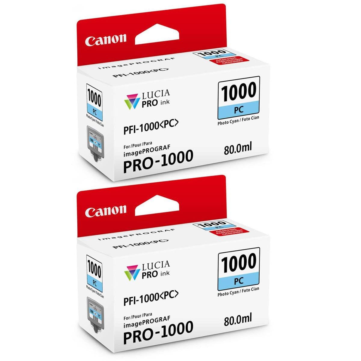 Canon PFI-1000PC Photo Cyan Lucia PRO Ink Cartridge 2-Pack - Compatible with imagePROGRAF PRO-1000 Printer | High-Quality Photo Printing for Professional Photographers & Fine Art Reproduction