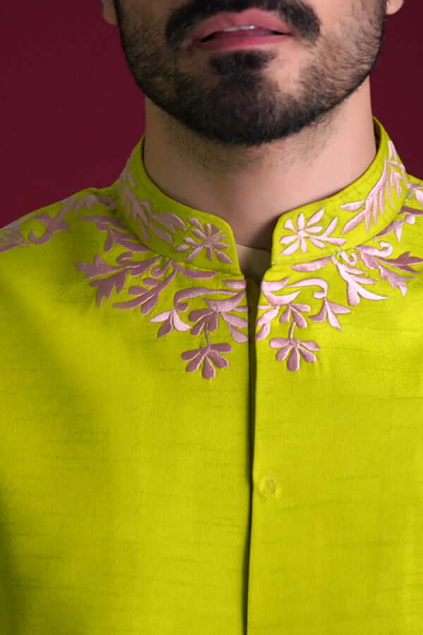 Stylish Green Embroidered Waistcoat & Kurta Pyjama Pants Set for Men | Traditional Indian Ethnic Wear | Perfect for Weddings, Festivals & Cultural Events