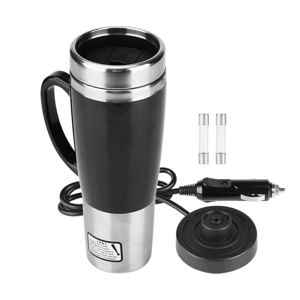 12V Electric Car Heated Travel Mug - Stainless Steel Coffee & Tea Thermos for Winter Commuting - Perfect for Hot Drinks on Road Trips, Office & Outdoor Adventures