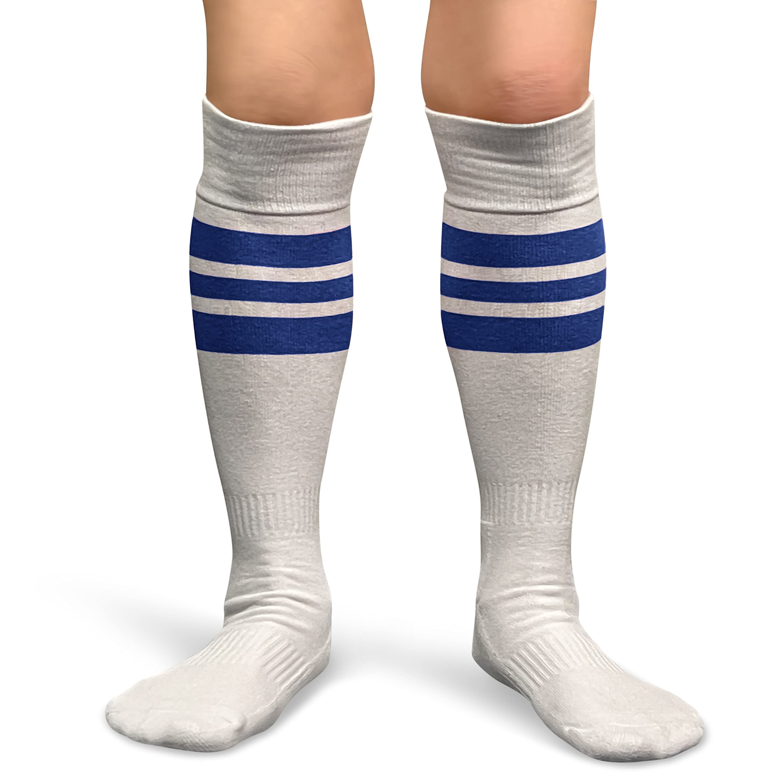 COUVER Striped White Knee High Sports Socks for Softball & Running – Comfortable Athletic Socks for Women & Men