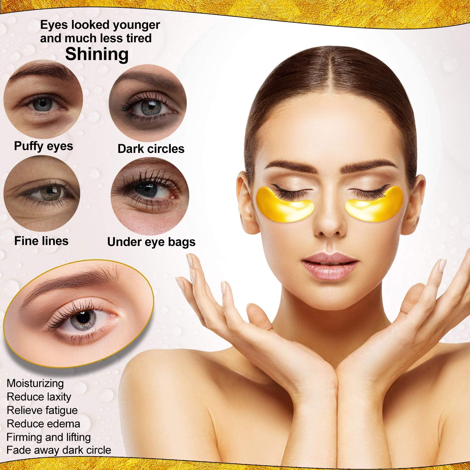 ShopiBuy Gold Under Eye Patches with Amino Acid & Collagen - 5 Pairs Dark Circle & Puffiness Treatment for Face Care | Beauty & Personal Care | Perfect for Night Routine, Travel & Spa Days