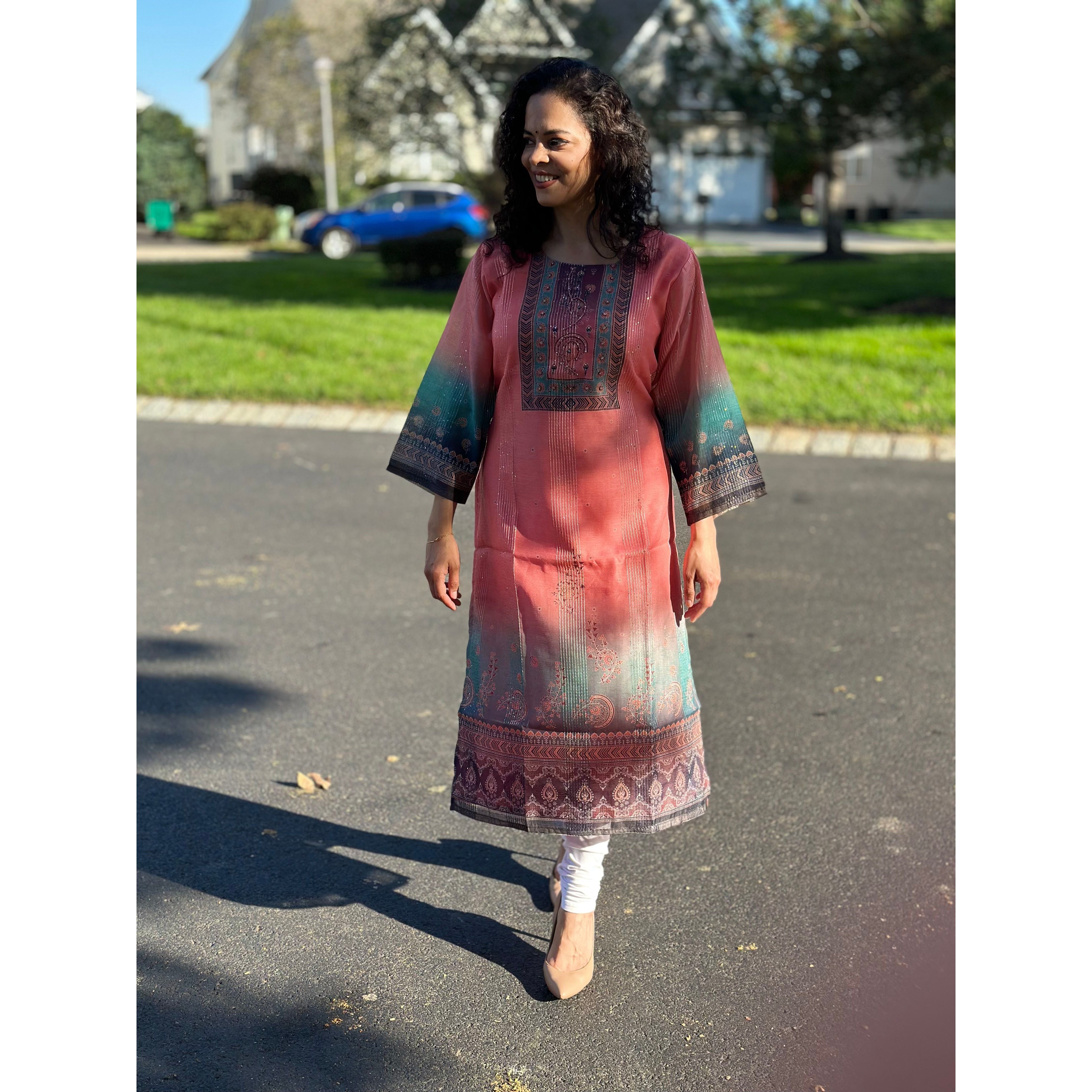 Elegant Printed Peach Silk Kurta for Women - Comfortable & Stylish Indian Ethnic Wear for Festivals, Weddings & Casual Outings