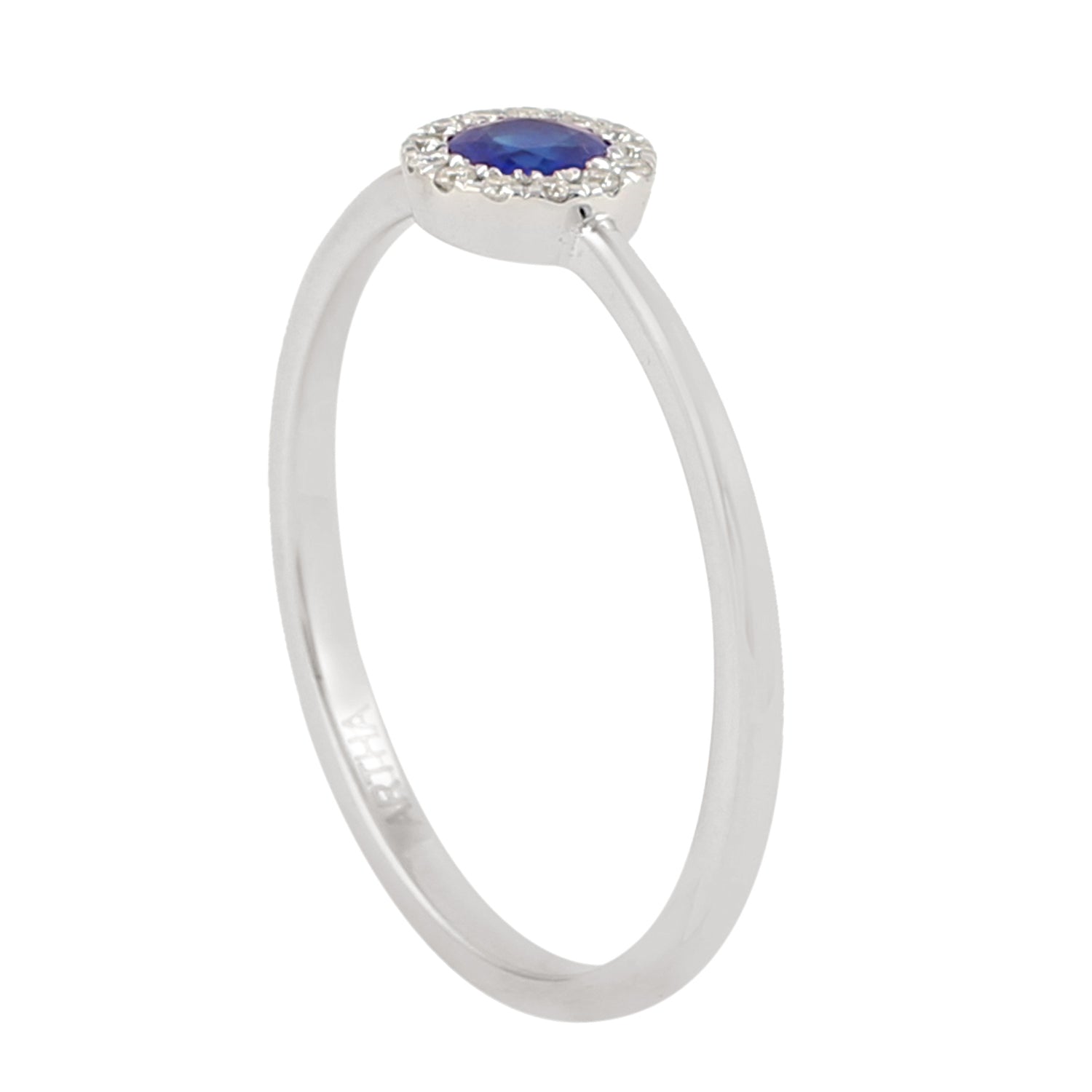14K White Gold Blue Sapphire and Diamond Band Ring - Elegant Prong Set Gemstone with Pave Diamonds for Engagement, Wedding, or Anniversary Gifts