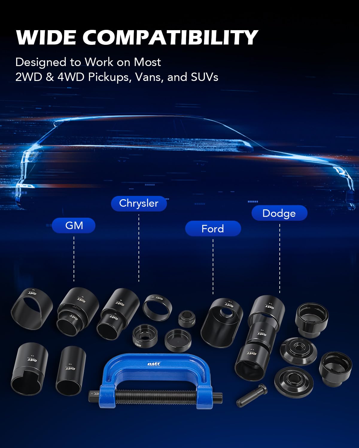 Orion Motor Tech 23-Piece Heavy Duty Ball Joint Removal Tool Kit with Press, U Joint Remover, Sockets & Universal Adapters - Compatible with Most 2WD/4WD Cars, Trucks & SUVs - Perfect for Auto Repair Shops & DIY Mechanics
