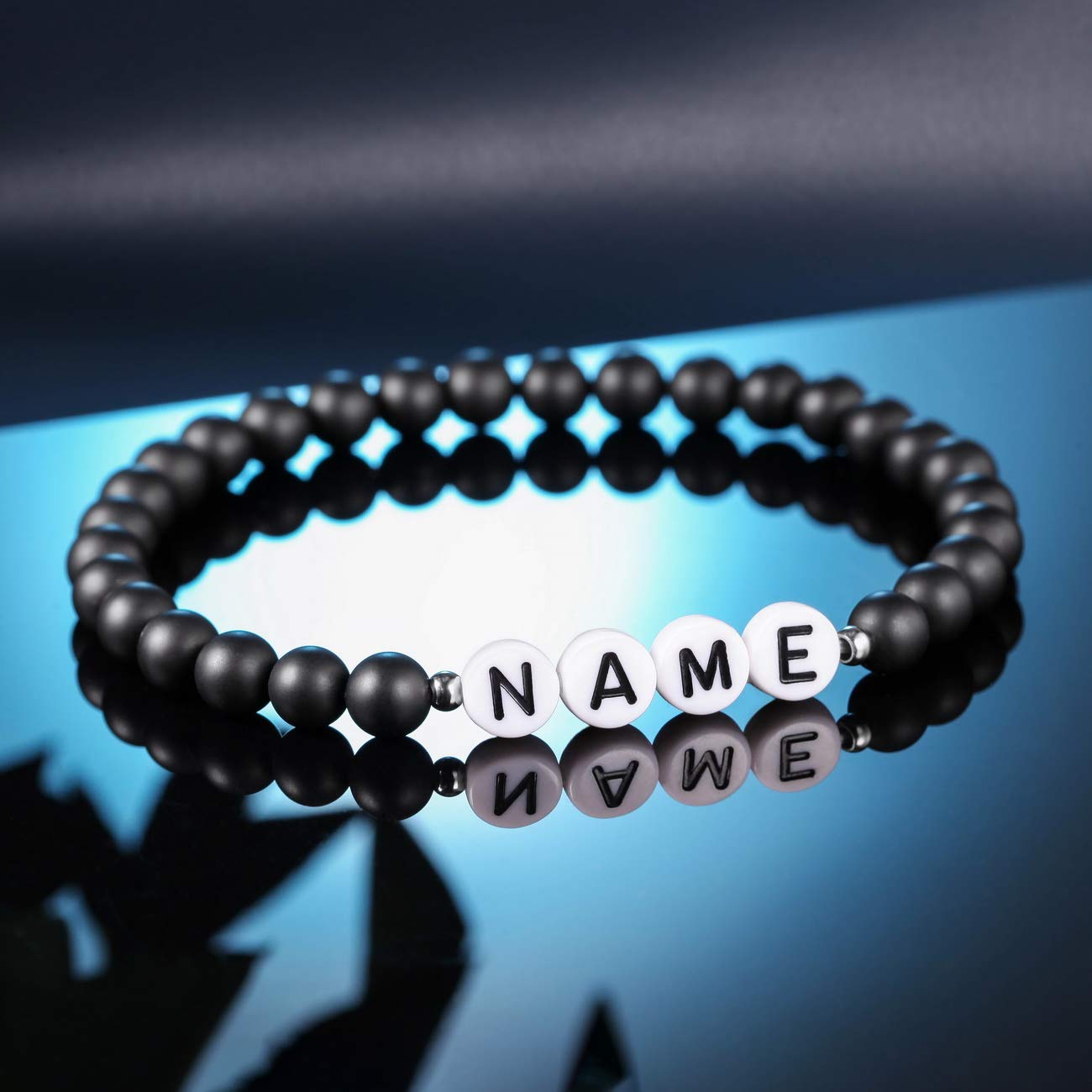 Personalized Initial Bracelet for Couples - Custom Engraved Letter Name Bracelet for Boyfriend, Girlfriend, Men & Women - Handmade Black Natural Agate Ankle Bracelet - Unique Friendship Gift for Anniversary, Valentine's Day & Special Occasions